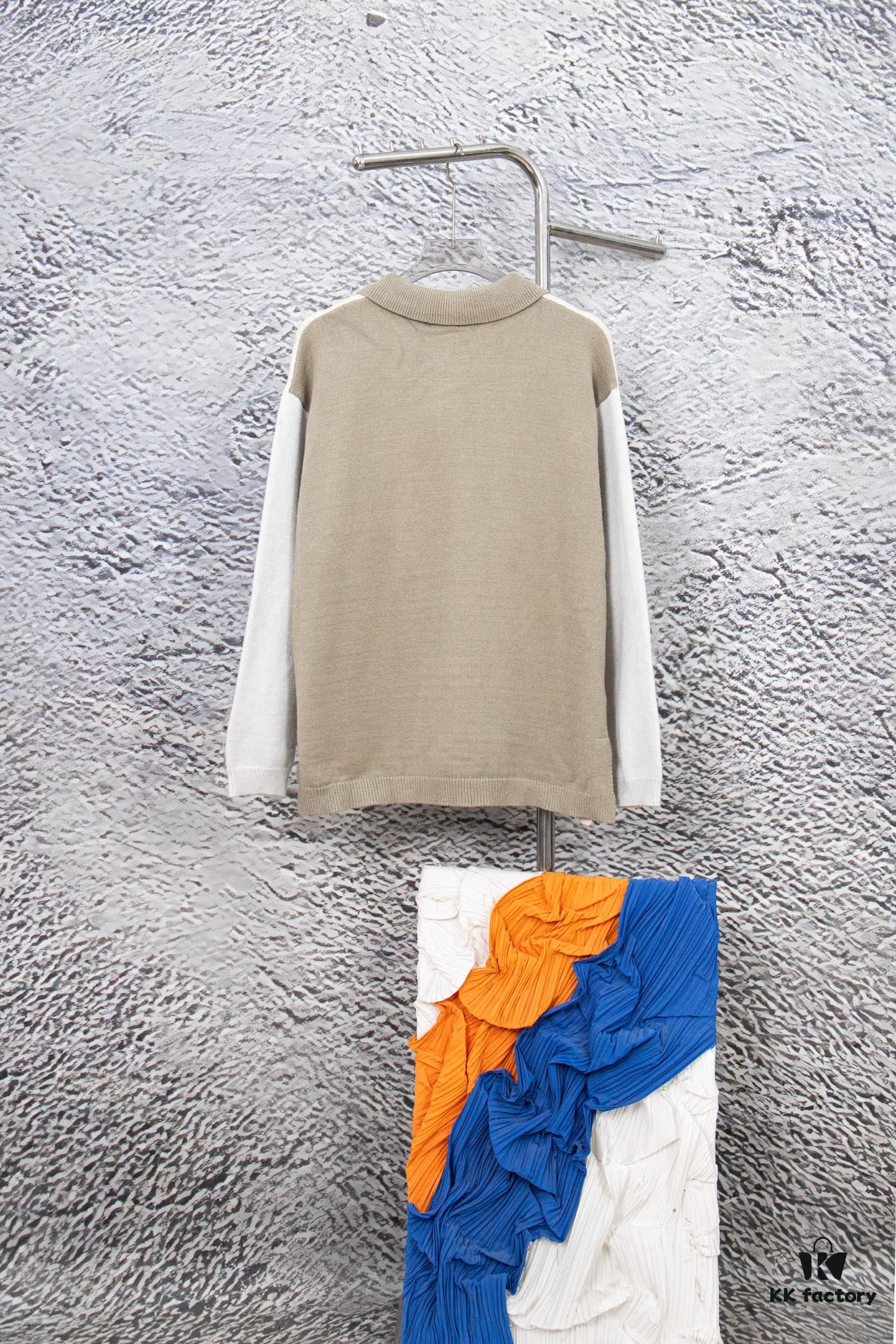 6931a0c9ccd8ab3d7af94aa2 New Loewe Colorblock Embroidered Collar Preppy Polo Knit Sweater with Slits