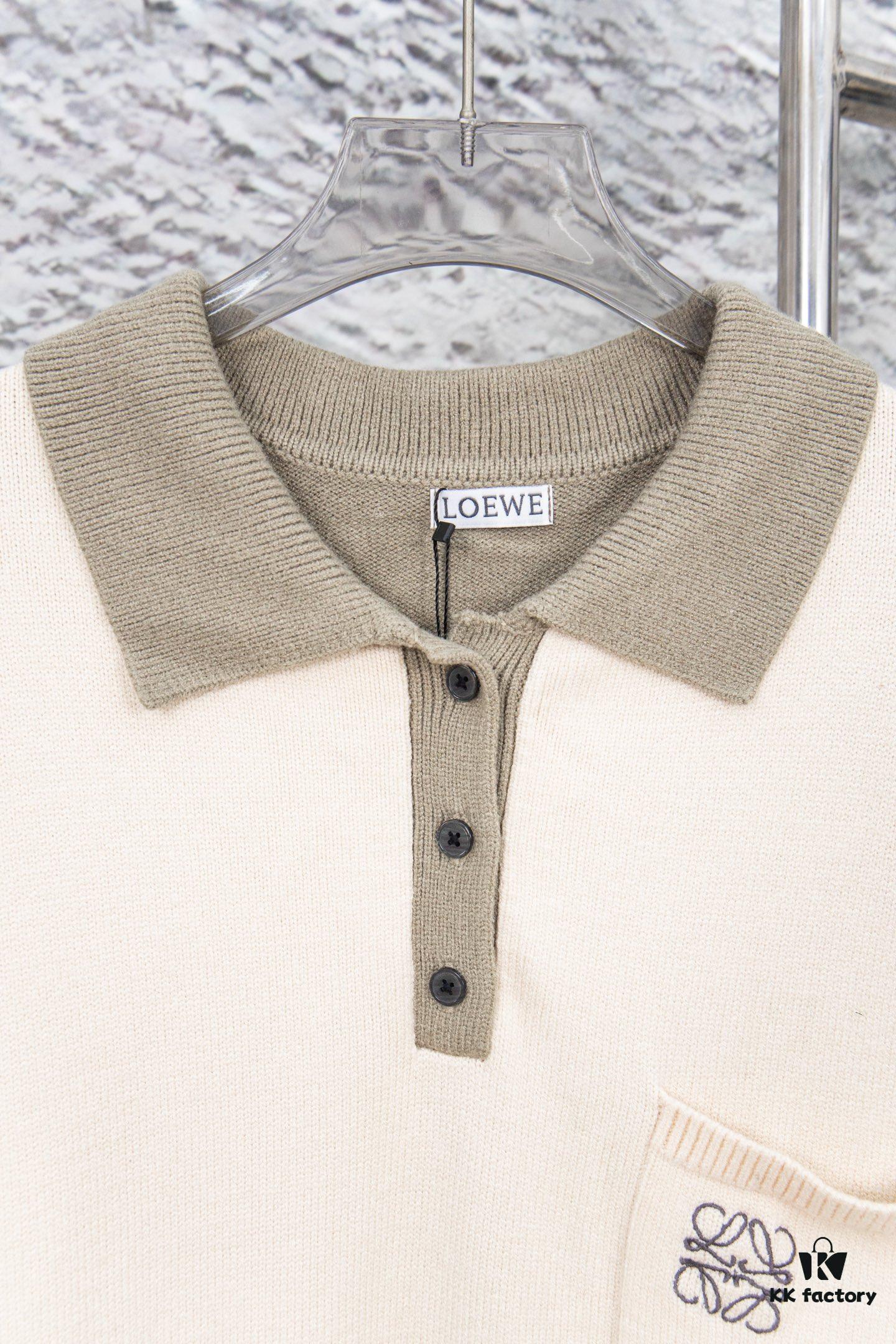 6931a0c9ccd8ab3d7af94aa3 New Loewe Colorblock Embroidered Collar Preppy Polo Knit Sweater with Slits