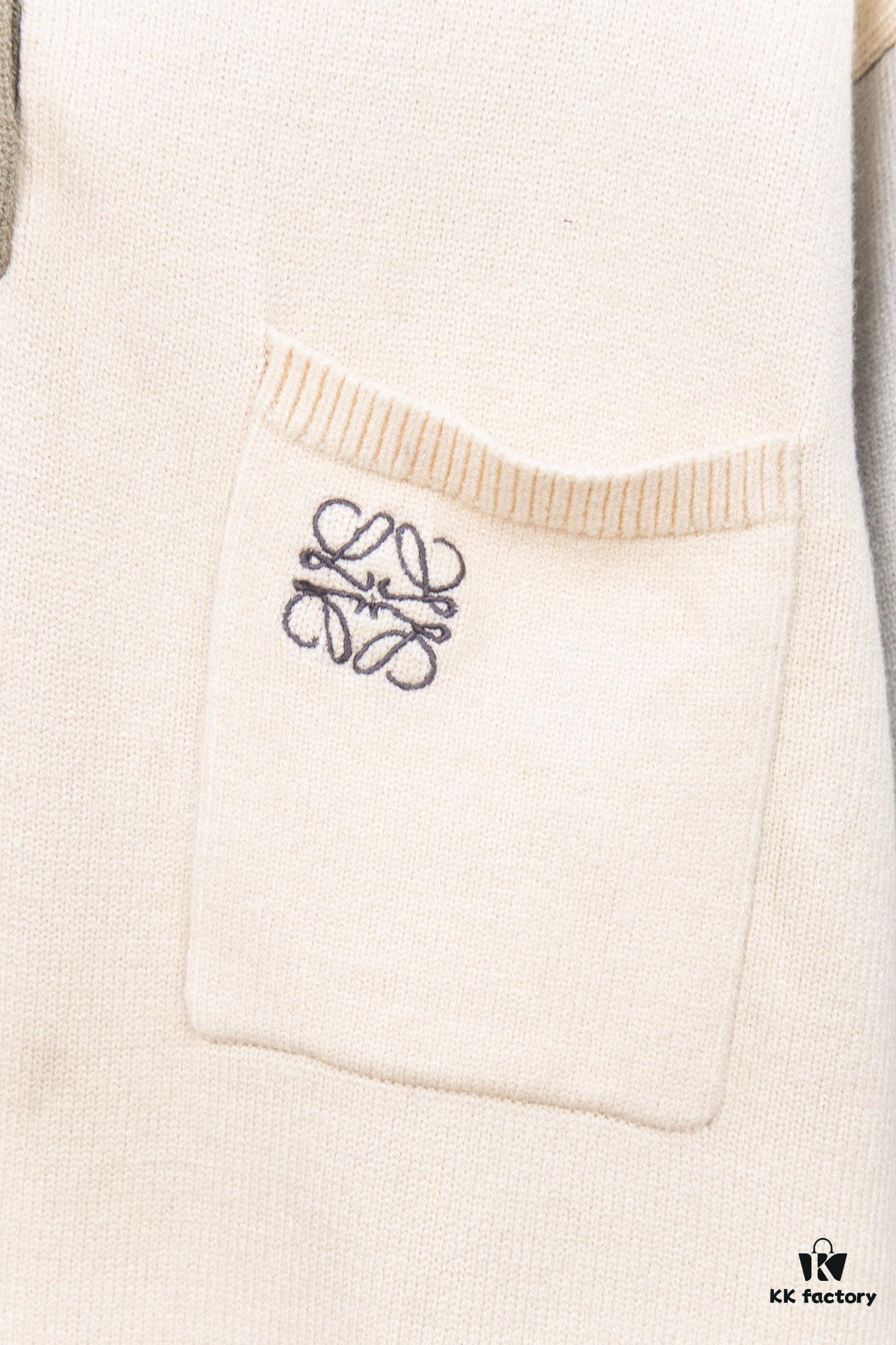 6931a0c9ccd8ab3d7af94aa5 New Loewe Colorblock Embroidered Collar Preppy Polo Knit Sweater with Slits