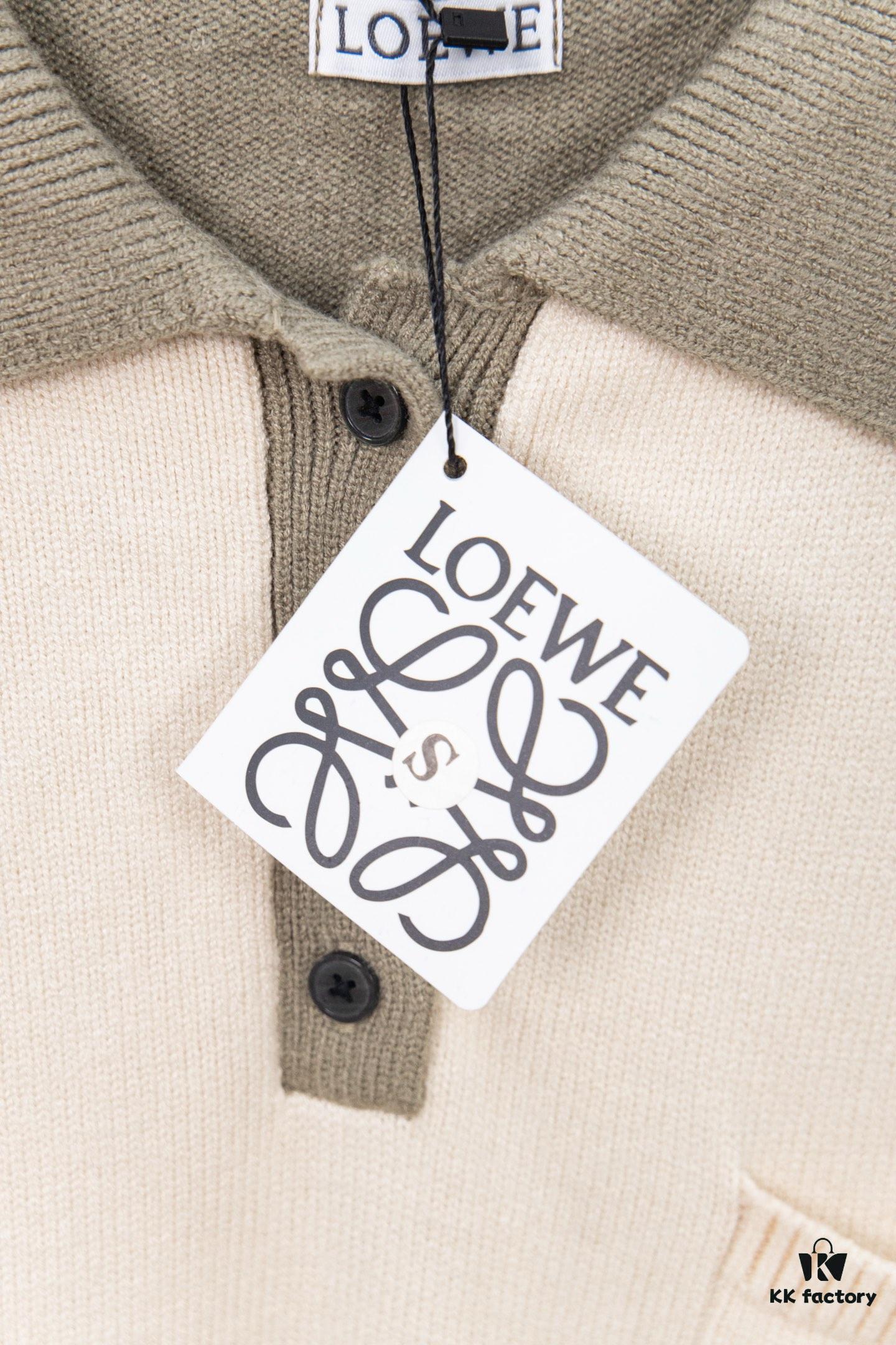 6931a0c9ccd8ab3d7af94aa6 New Loewe Colorblock Embroidered Collar Preppy Polo Knit Sweater with Slits