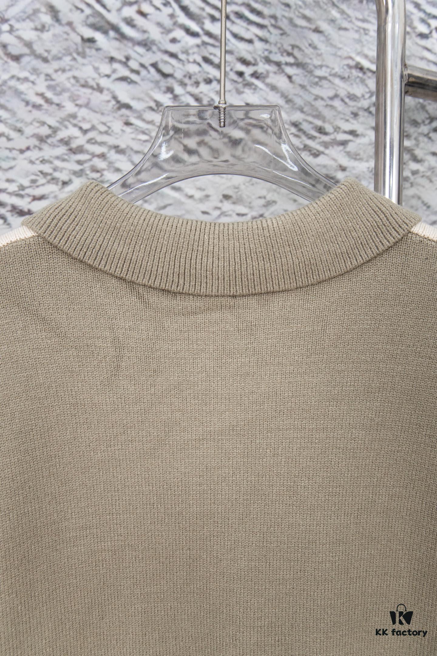 6931a0c9ccd8ab3d7af94aaa New Loewe Colorblock Embroidered Collar Preppy Polo Knit Sweater with Slits