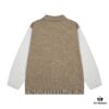 New Loewe Colorblock Embroidered Collar Preppy Polo Knit Sweater with Side Slits
