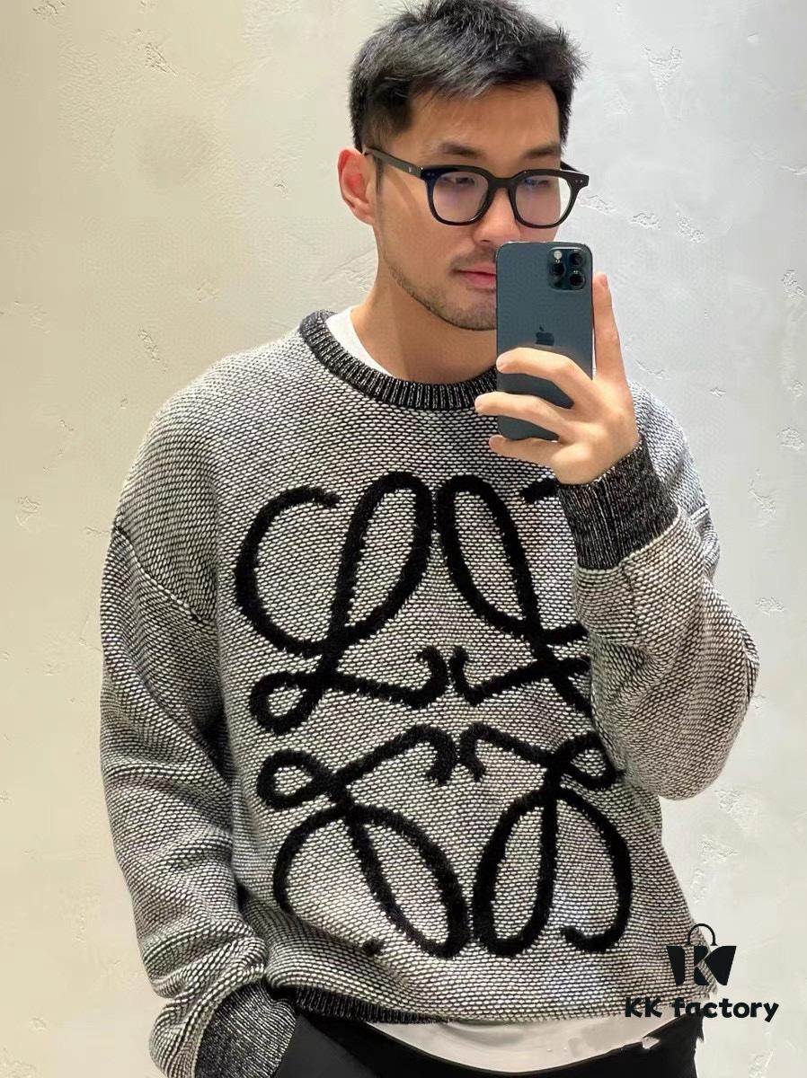 6931a0cdccd8ab3d7af94aeb New LOEWE 22SS Exquisite Heather Gray Jacquard Crewneck Sweater Y002