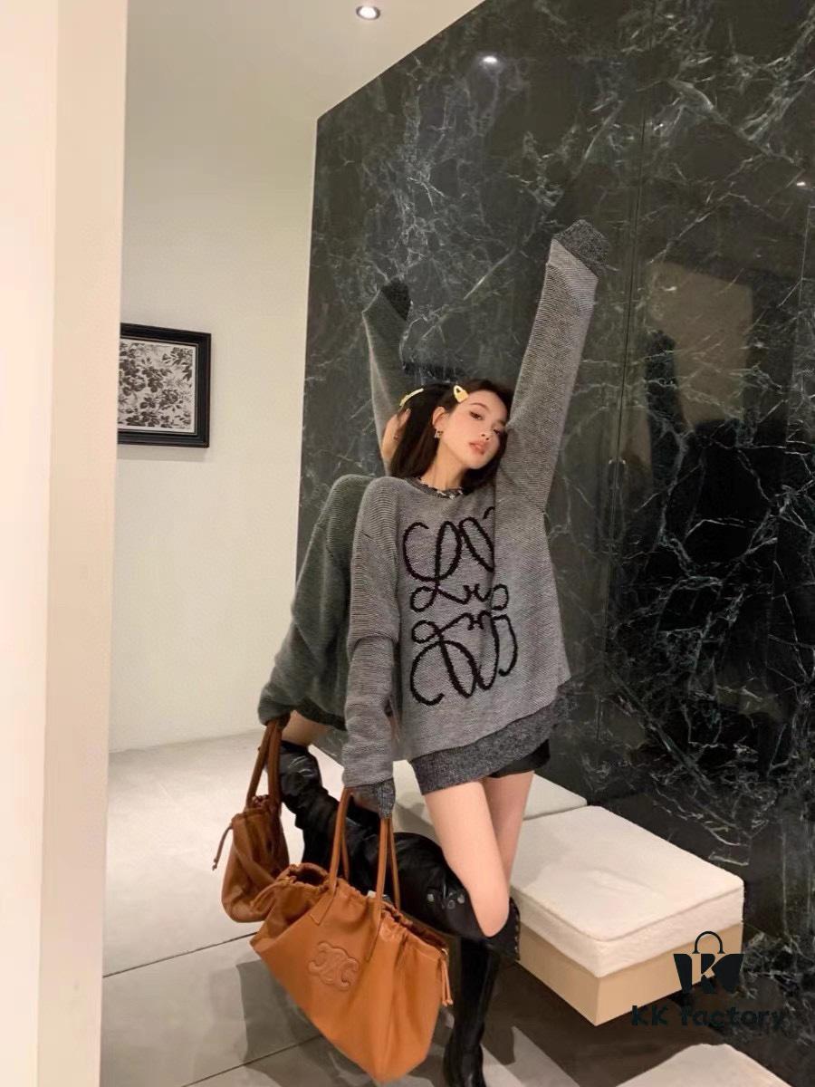 6931a0cdccd8ab3d7af94aee New LOEWE 22SS Exquisite Heather Gray Jacquard Crewneck Sweater Y002