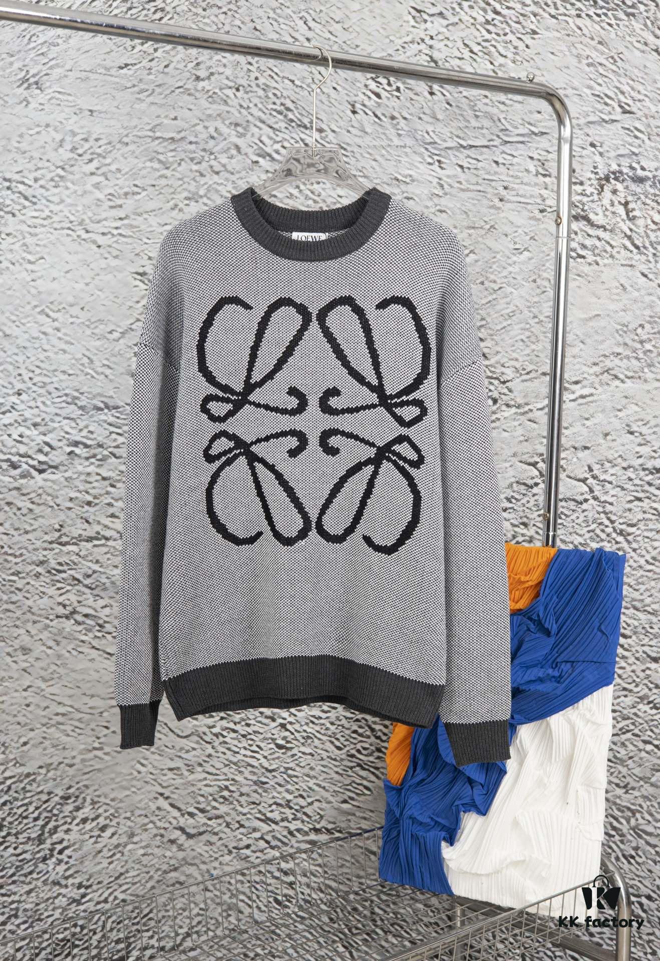 6931a0cdccd8ab3d7af94aef New LOEWE 22SS Beautiful Heather Gray Jacquard Crew Neck Sweater Y002