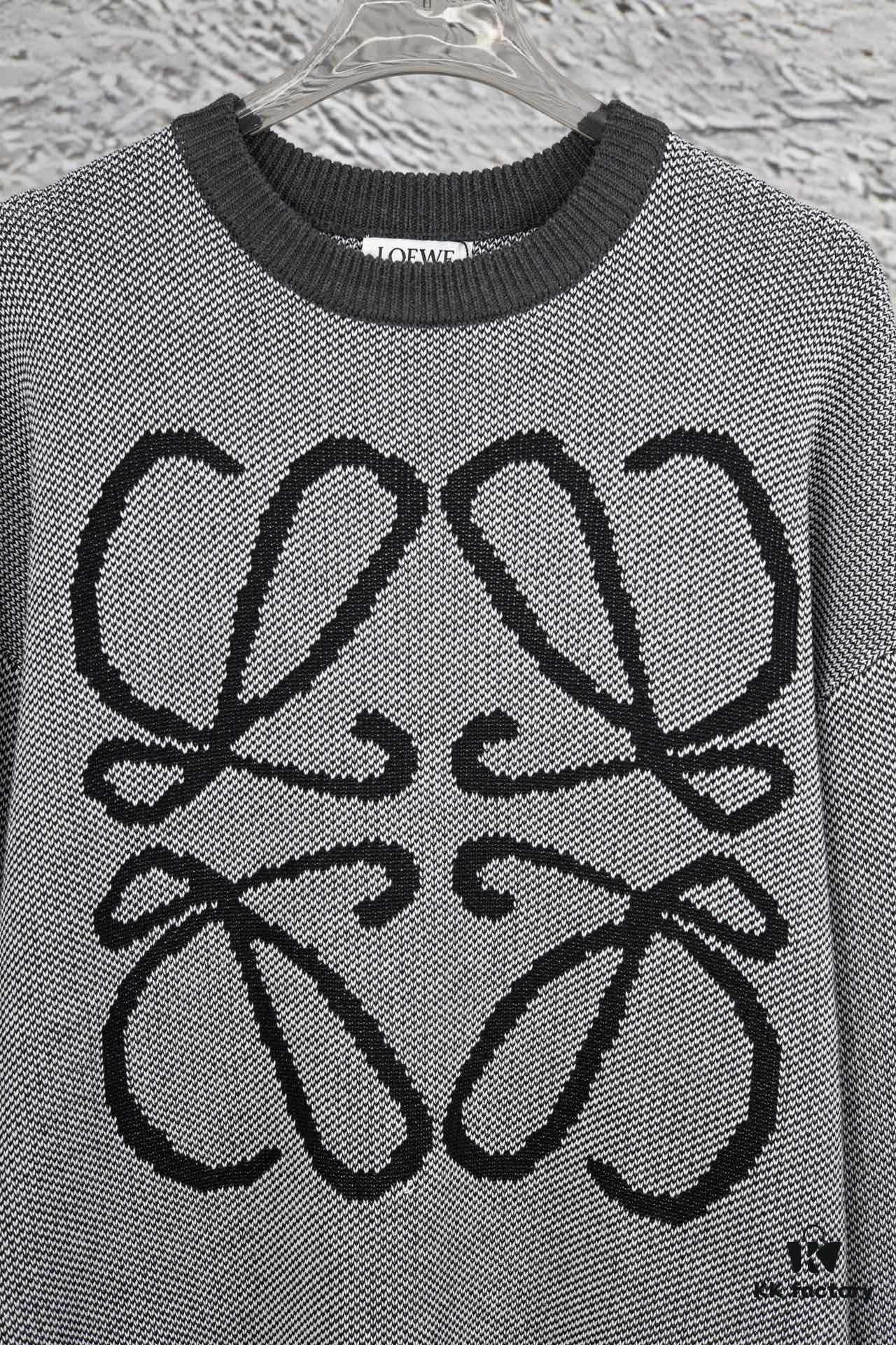 6931a0cdccd8ab3d7af94af1 New LOEWE 22SS Beautiful Heather Gray Jacquard Crew Neck Sweater Y002