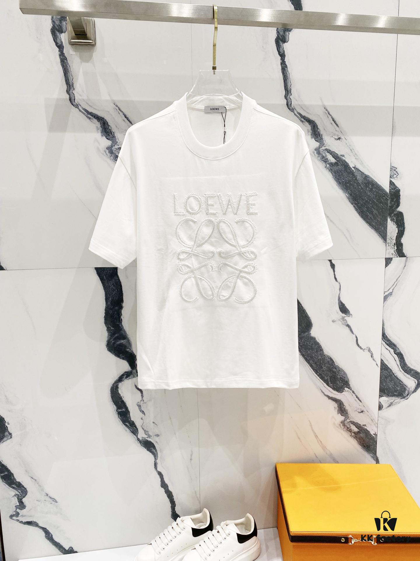 6931a0d3ccd8ab3d7af94b6f LOEWE 320g Crew Neck Short Sleeve T-Shirt with Embroidered Logo