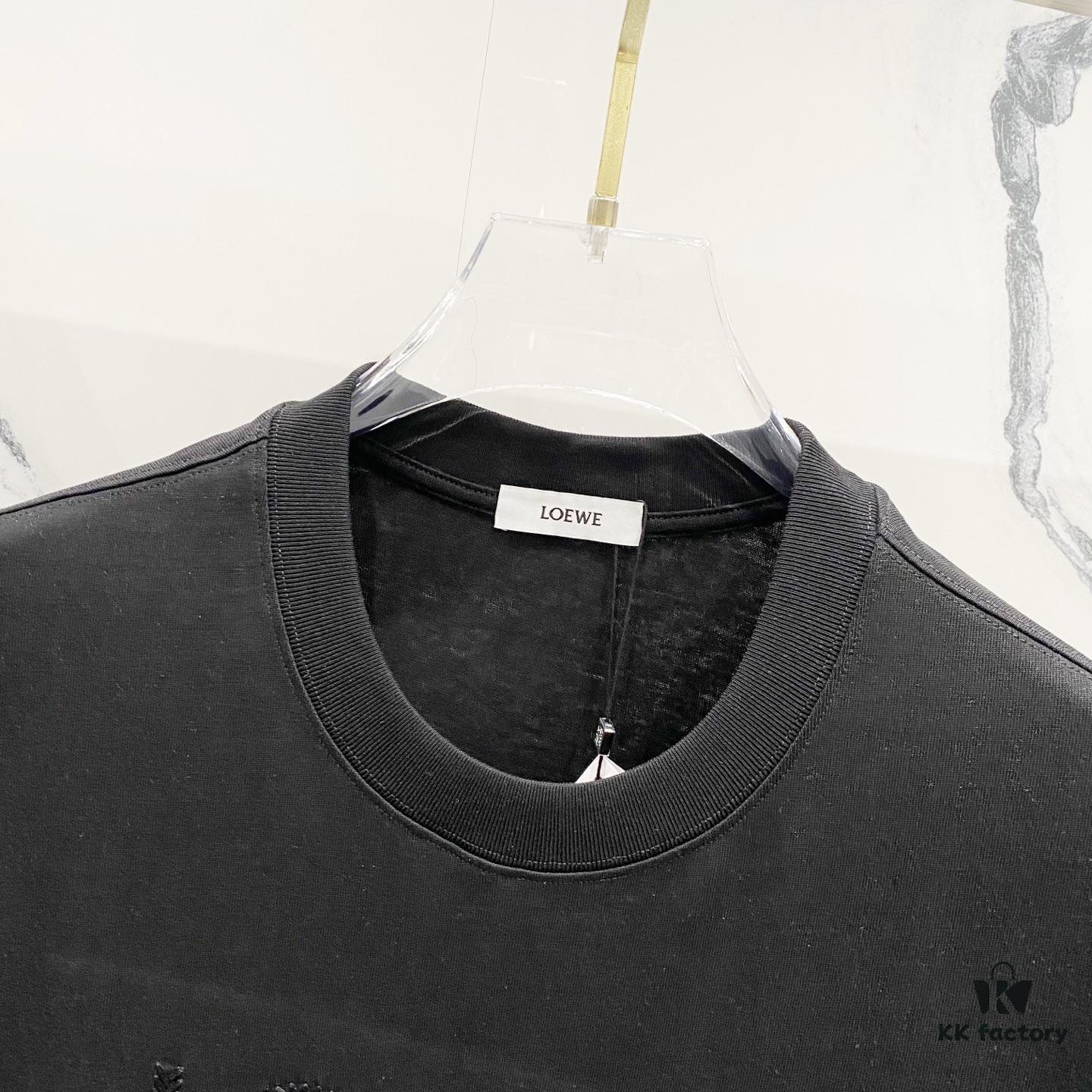 6931a0d4ccd8ab3d7af94b7f LOEWE 320g Crew Neck Short Sleeve T-Shirt, Solid Color with Embroidered Logo on Chest