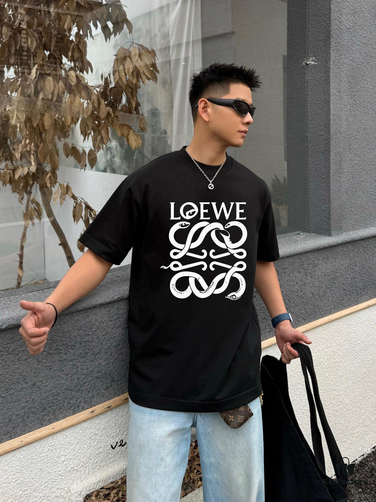 6931a0d5ccd8ab3d7af94b90 LOEWE* Loewe * Relaxed Fit Printed Logo Fashion Round Neck Short Sleeve T-Shirt for Spring and Summer, Unisex Comfortable Cotton Top