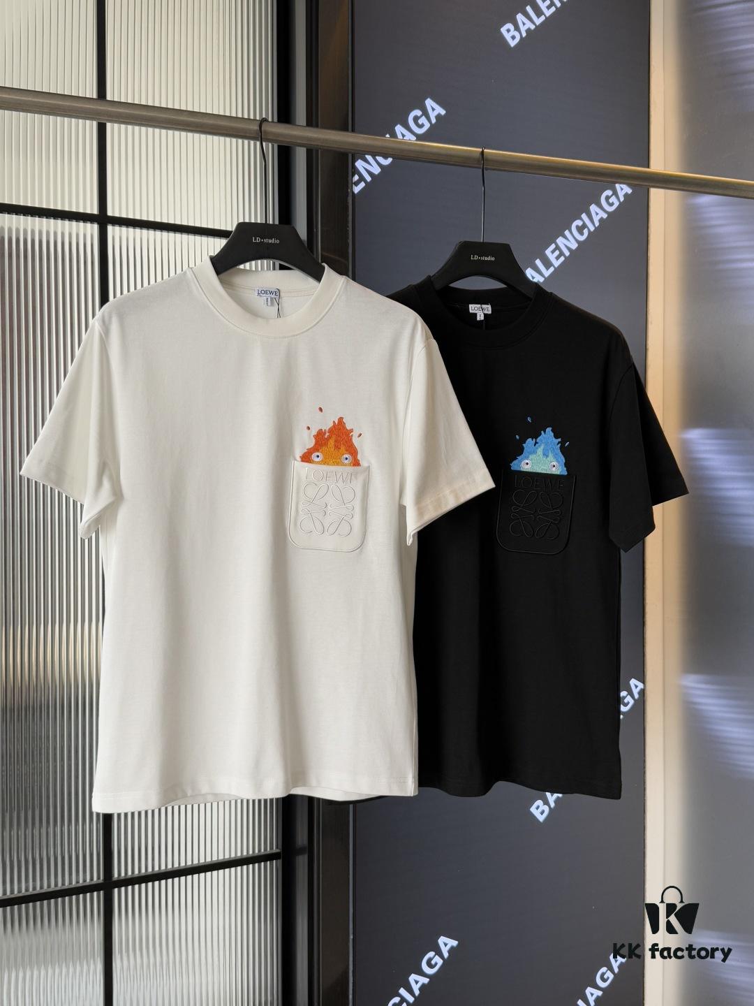 6931a0d6ccd8ab3d7af94baa LOEWE x Spirited Away Collaboration Flame Embroidered Doll Washed Cotton T-Shirt