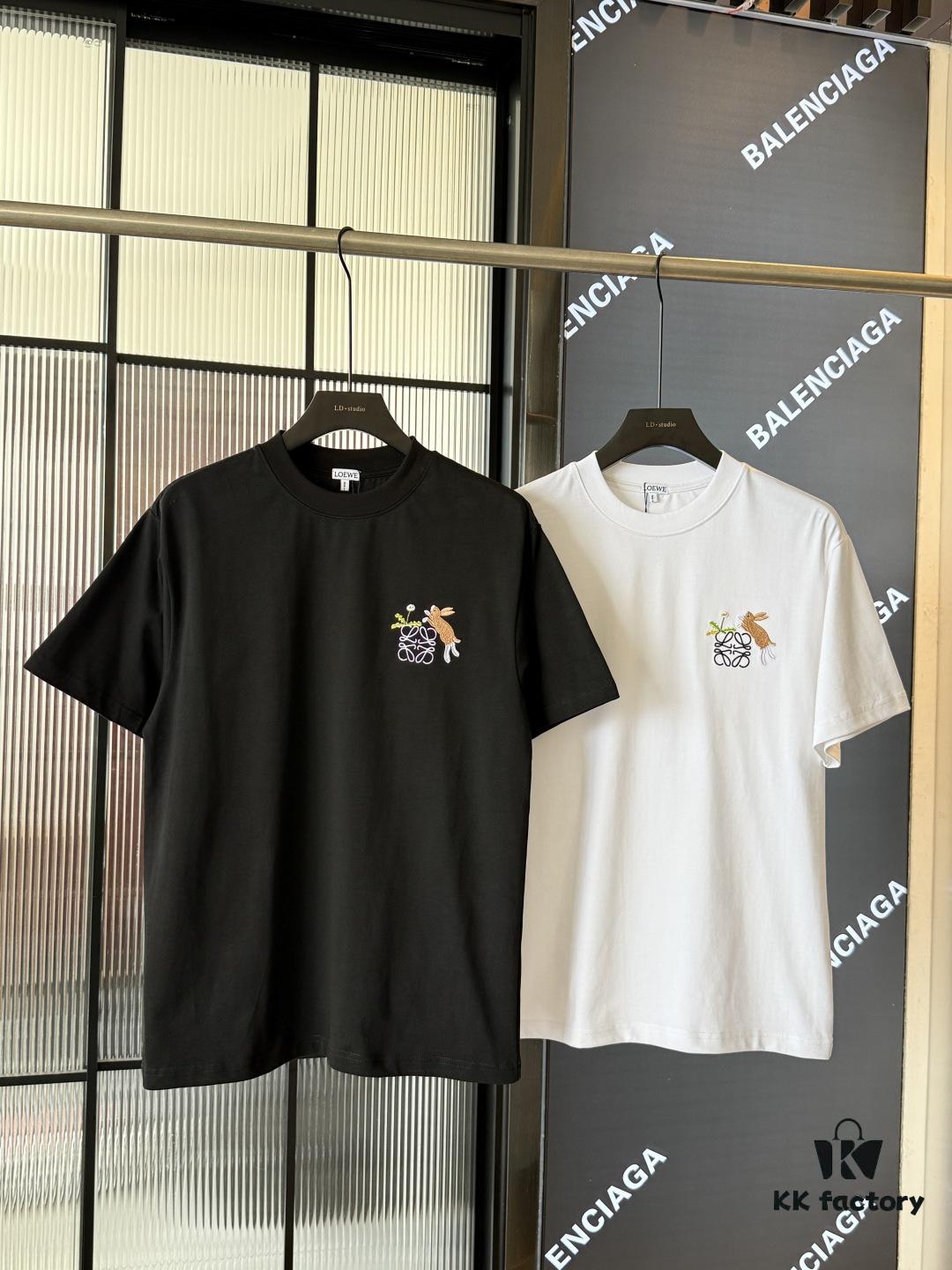6931a0d6ccd8ab3d7af94bb3 LOEWE X Suna Fujita 25SS Rabbit Embroidered Heavyweight 300g Short Sleeve T-Shirt (Top Version, Distinguished from Standard Stock)