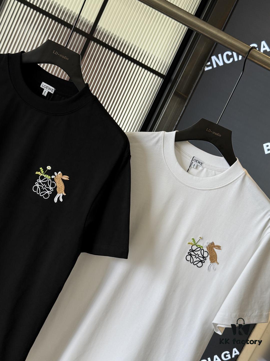 6931a0d6ccd8ab3d7af94bb4 LOEWE X Suna Fujita 25SS Rabbit Embroidered Heavyweight 300g Short Sleeve T-Shirt (Top Version, Distinguished from Standard Stock)