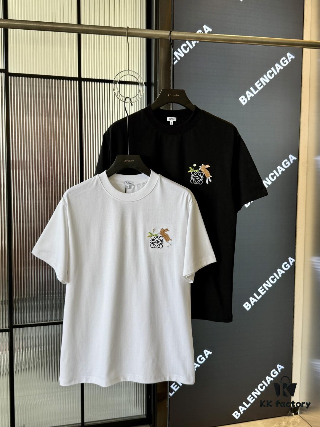 6931a0d6ccd8ab3d7af94bb5 LOEWE X Suna Fujita 25SS Rabbit Embroidered Heavyweight 300g Short Sleeve T-Shirt (Top Version, Distinguished from Standard Stock)