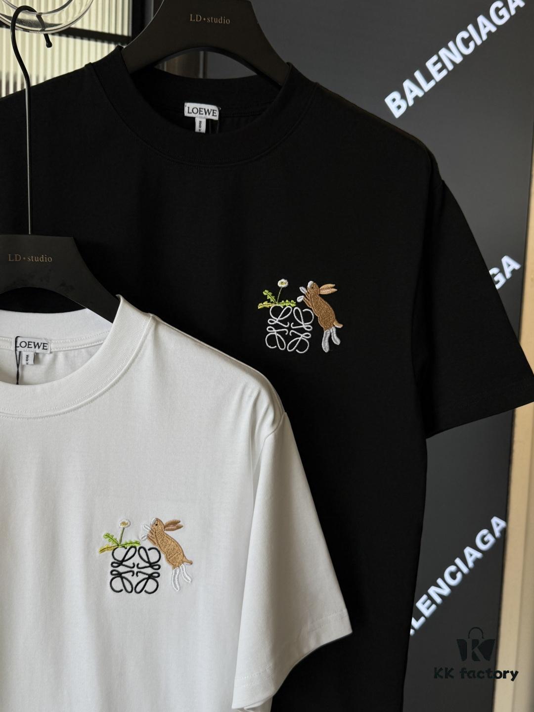 6931a0d6ccd8ab3d7af94bb6 LOEWE X Suna Fujita 25SS Rabbit Embroidered Heavyweight 300g Short Sleeve T-Shirt (Top Version, Distinguished from Standard Stock)