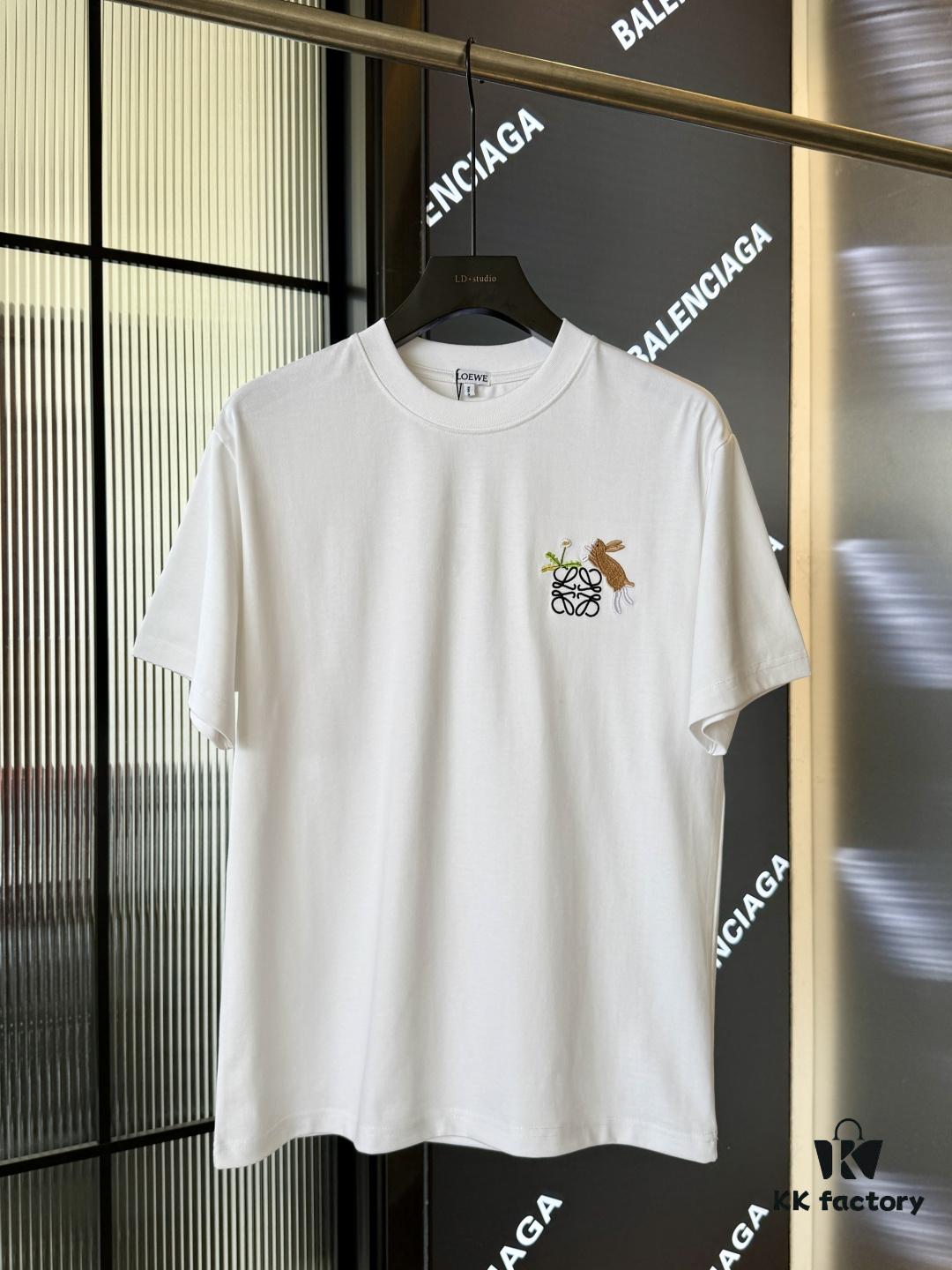 6931a0d7ccd8ab3d7af94bba LOEWE X Suna Fujita 25SS Rabbit Embroidered Heavyweight 300g Short Sleeve T-Shirt (Top Version, Distinguished from Standard Stock)