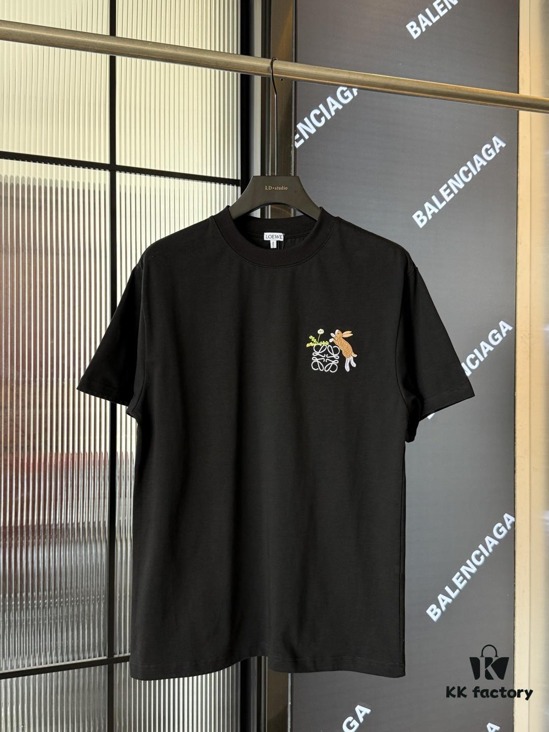 6931a0d7ccd8ab3d7af94bbb LOEWE X Suna Fujita 25SS Rabbit Embroidered Heavyweight 300g Short Sleeve T-Shirt (Top Version, Distinguished from Standard Stock)