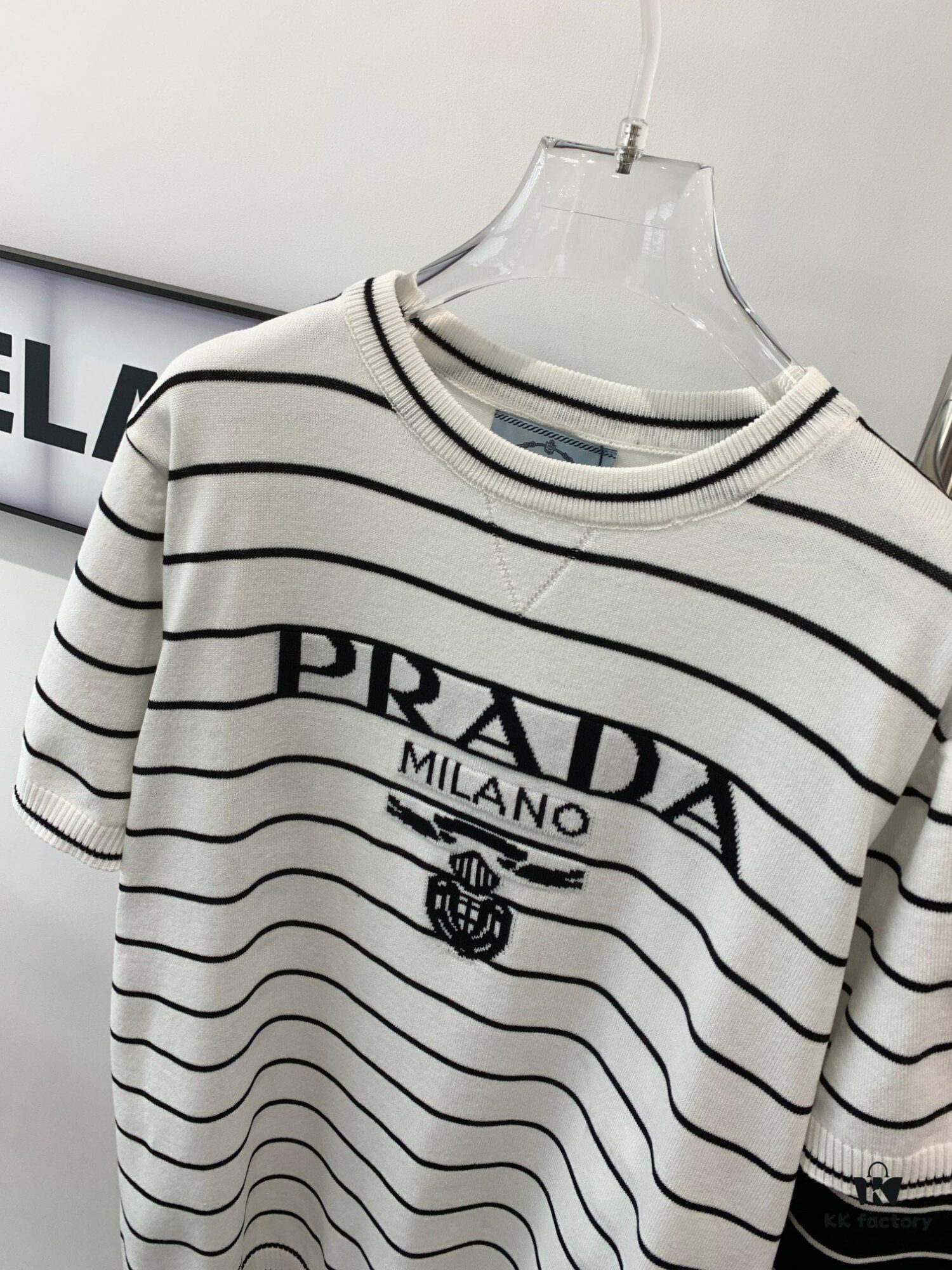 6931a0efccd8ab3d7af94cea New Prada Striped Classic Logo Short Sleeve T-Shirt