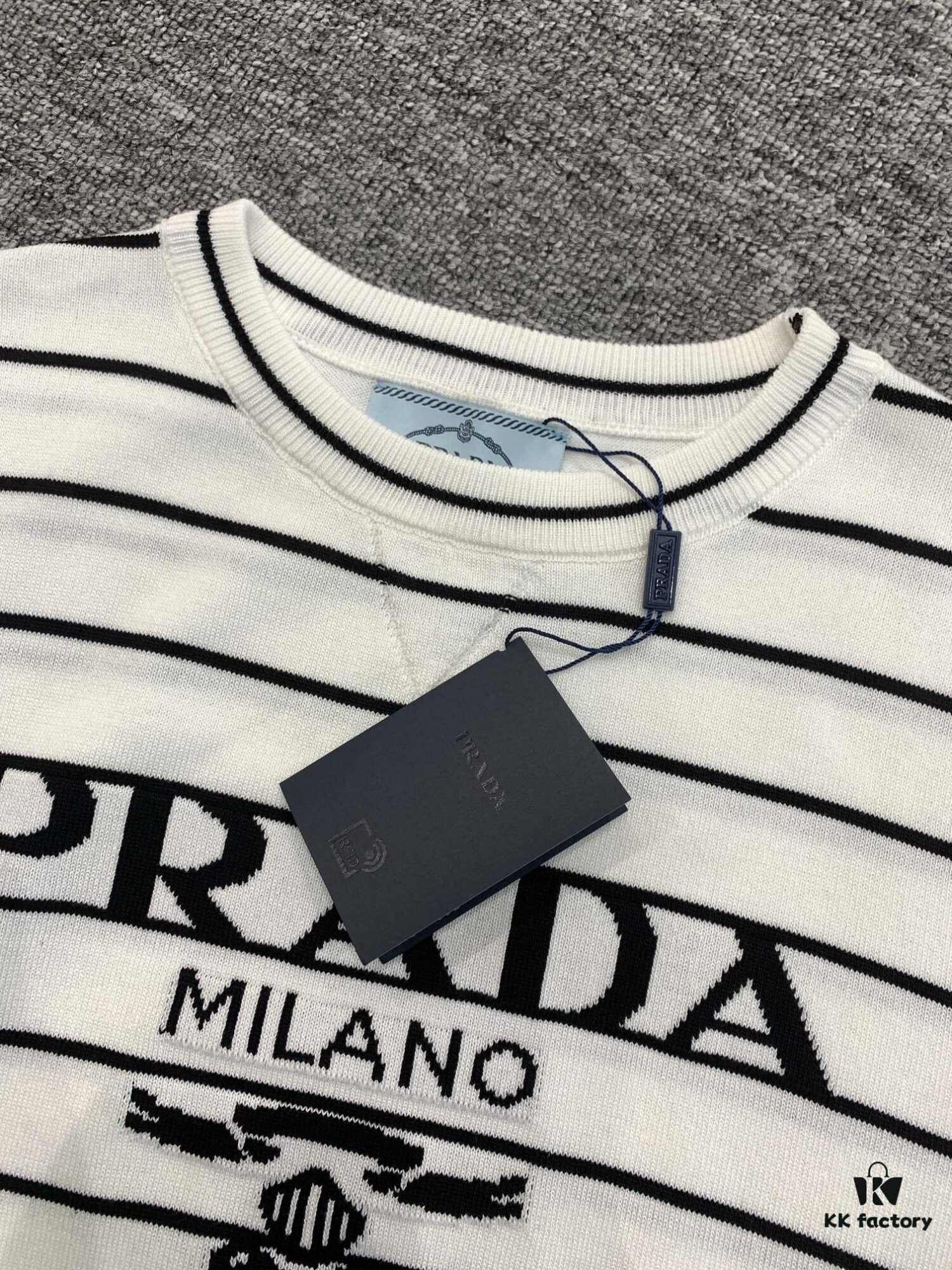 6931a0efccd8ab3d7af94ceb New Prada Striped Classic Logo Short Sleeve T-Shirt