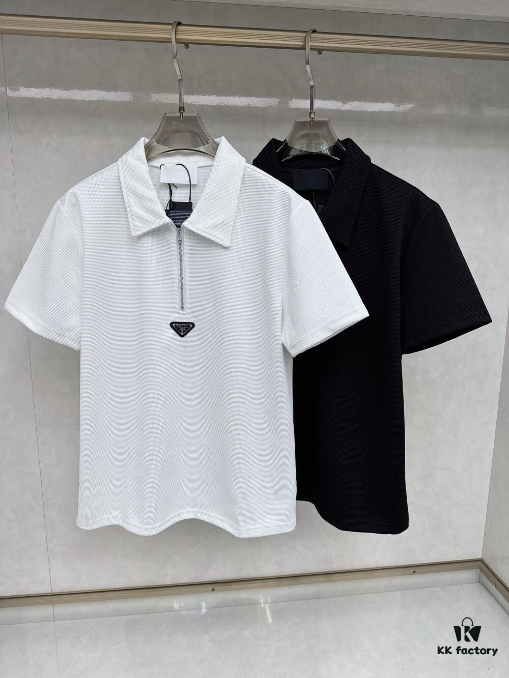 6931a0f8ccd8ab3d7af94d9f PRADA Waffle-Weave Triangular Logo Polo Shirt