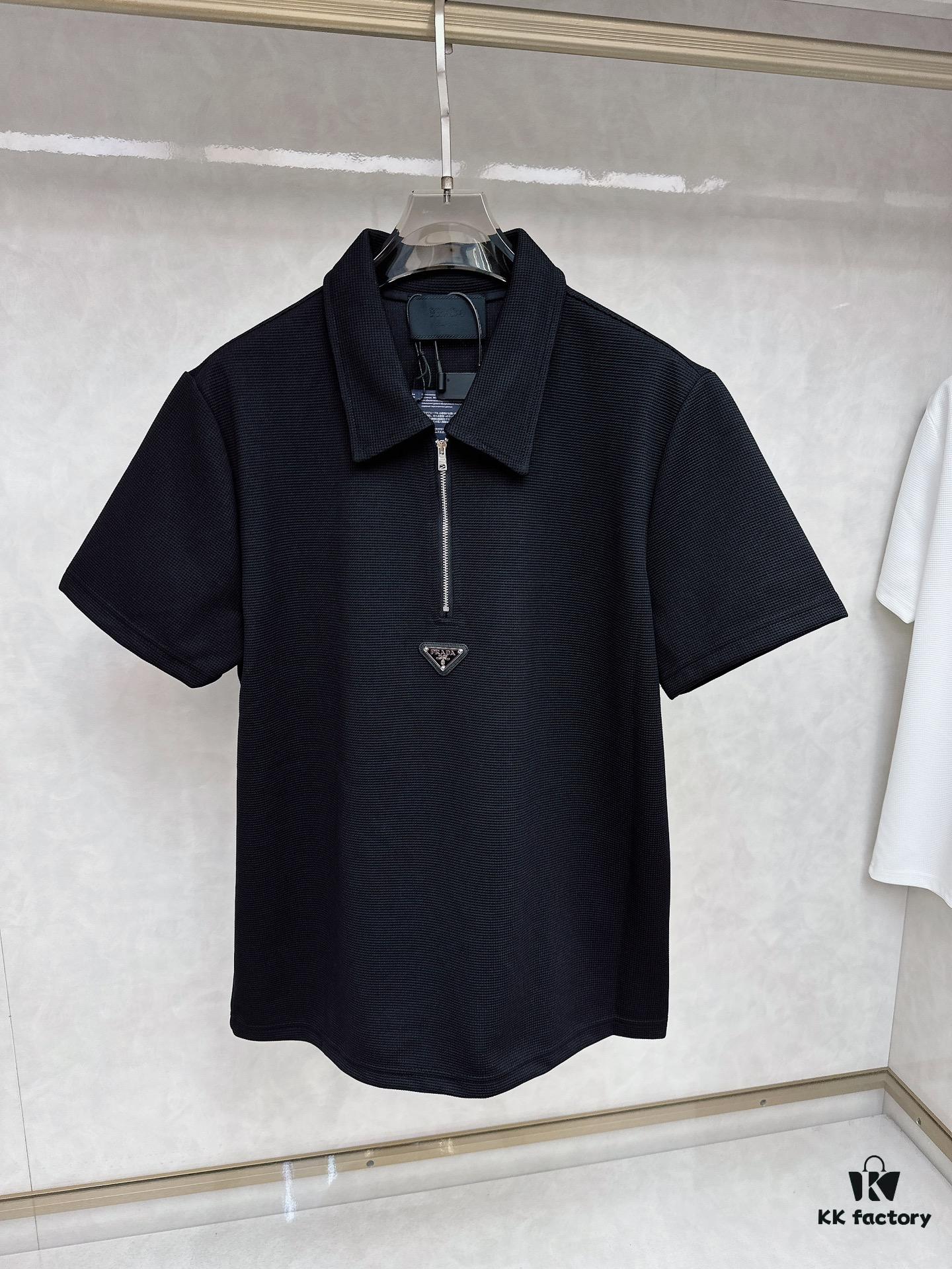6931a0f8ccd8ab3d7af94da0 PRADA Waffle-Weave Triangular Logo Polo Shirt