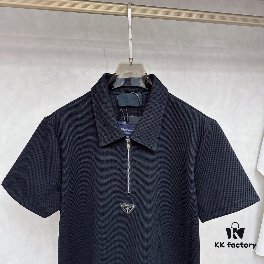 6931a0f8ccd8ab3d7af94da1 PRADA Waffle-Weave Triangular Logo Polo Shirt