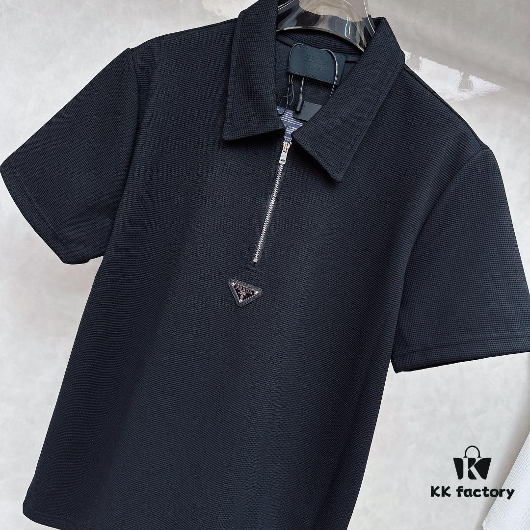 6931a0f8ccd8ab3d7af94da4 PRADA Waffle-Weave Triangular Logo Polo Shirt