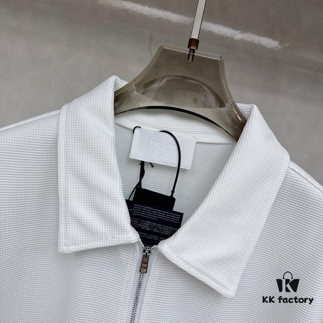 Prada Waffle-Weave Triangular Logo Polo Shirt