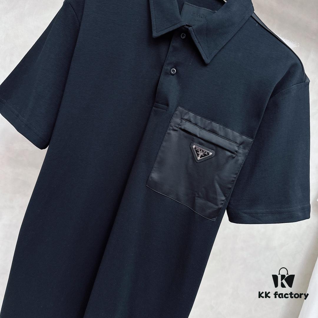 6931a0faccd8ab3d7af94dc8 Prada Triangle Logo Zipper Pocket Polo Shirt