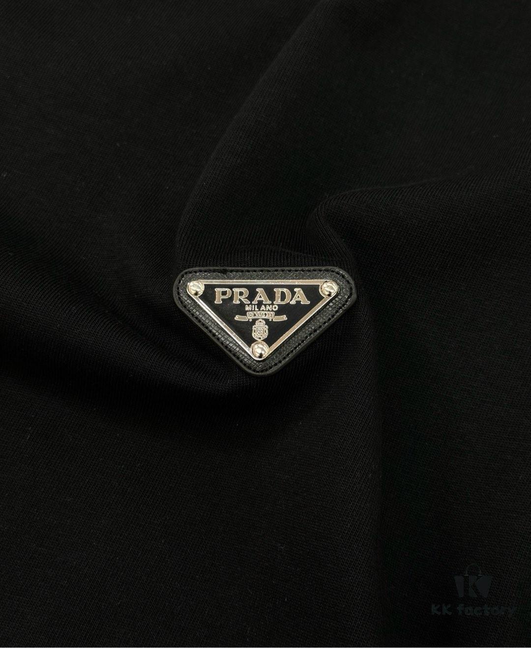 6931a103ccd8ab3d7af94e7c PRAD* Prada 25s New Arrival Unisex T-Shirt with Embroidered Back Logo, Contrast Pink Design, Triangle Metal Badge on Chest, 280g Pure Cotton Fabric, Classic Brand Lettering, High-Fashion Streetwear