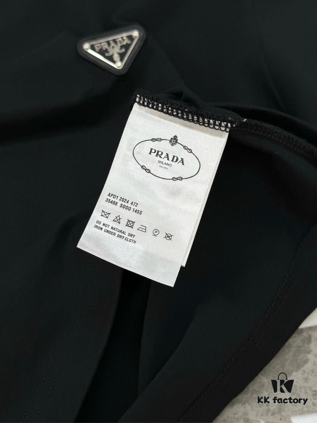6931a103ccd8ab3d7af94e7d PRAD* Prada 25s New Arrival Unisex T-Shirt with Embroidered Back Logo, Contrast Pink Design, Triangle Metal Badge on Chest, 280g Pure Cotton Fabric, Classic Brand Lettering, High-Fashion Streetwear