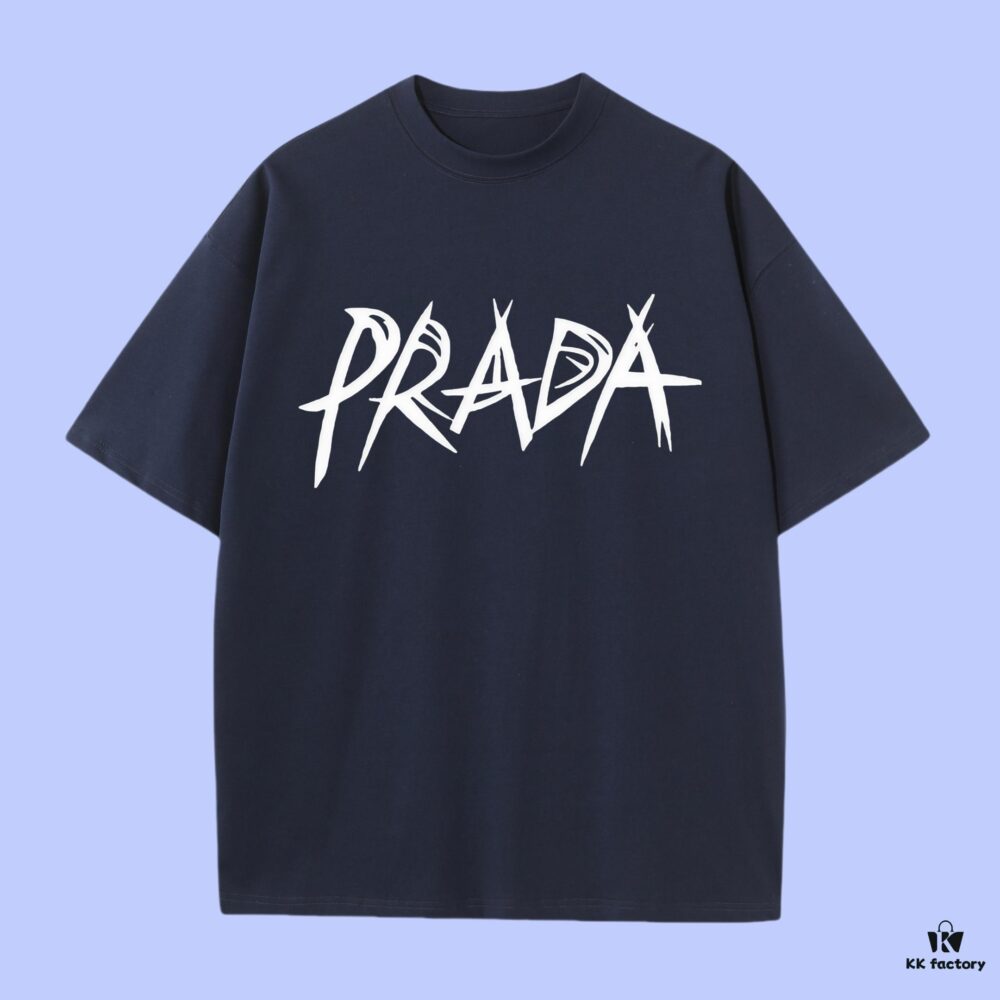 PRADA 2025 Fall Spring/Summer Collection Logo Print Short-Sleeve T-Shirt, Premium Quality, Custom-Woven 270G 32-Count Double-Yarn Pure Cotton Fabric, Relaxed Fit Unisex Design