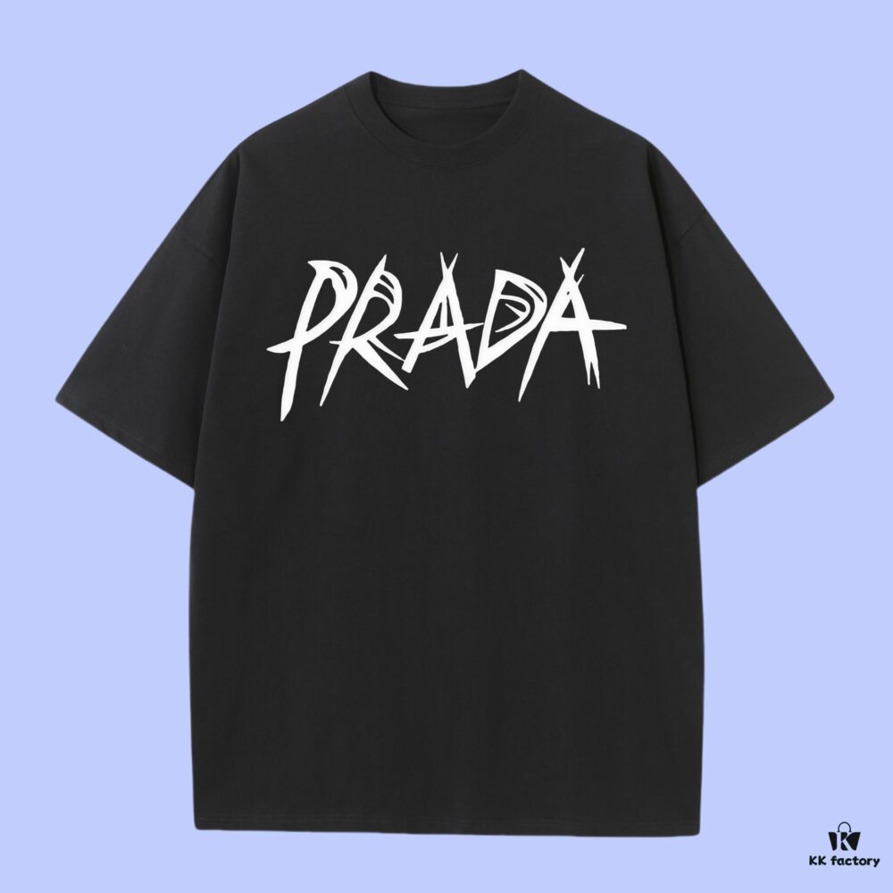 PRADA 2025 Fall Spring/Summer Collection Logo Print Short-Sleeve T-Shirt, Premium Quality, Custom Woven 270G 32-Ne 100% Cotton Fabric, Relaxed Fit Unisex Design