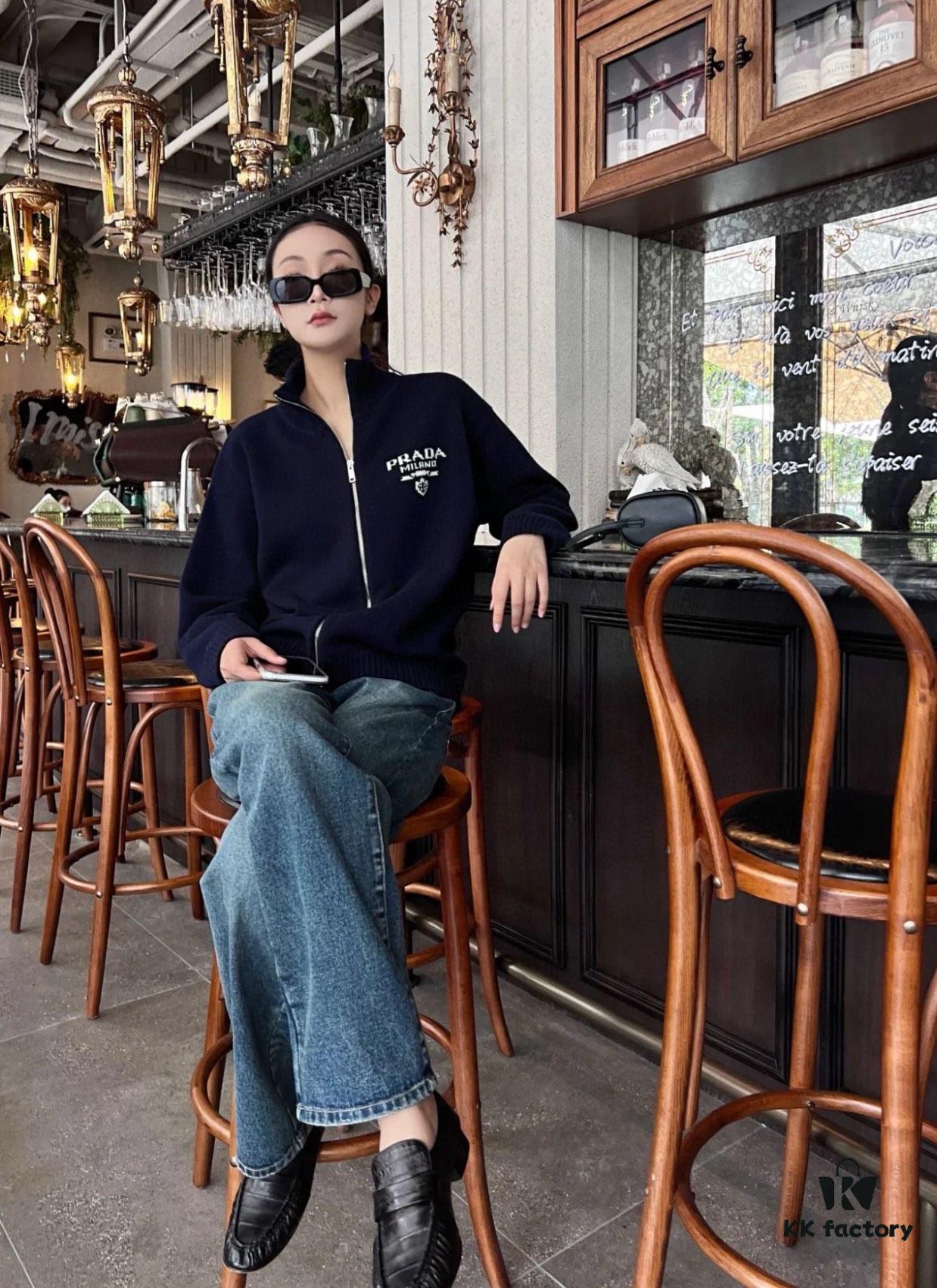 6931a10accd8ab3d7af94ee4 Prada Jacquard Letter Knit Sweater Coat Y077