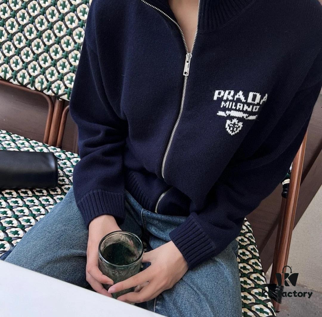 6931a10accd8ab3d7af94ee5 Prada Jacquard Letter Knit Sweater Coat Y077