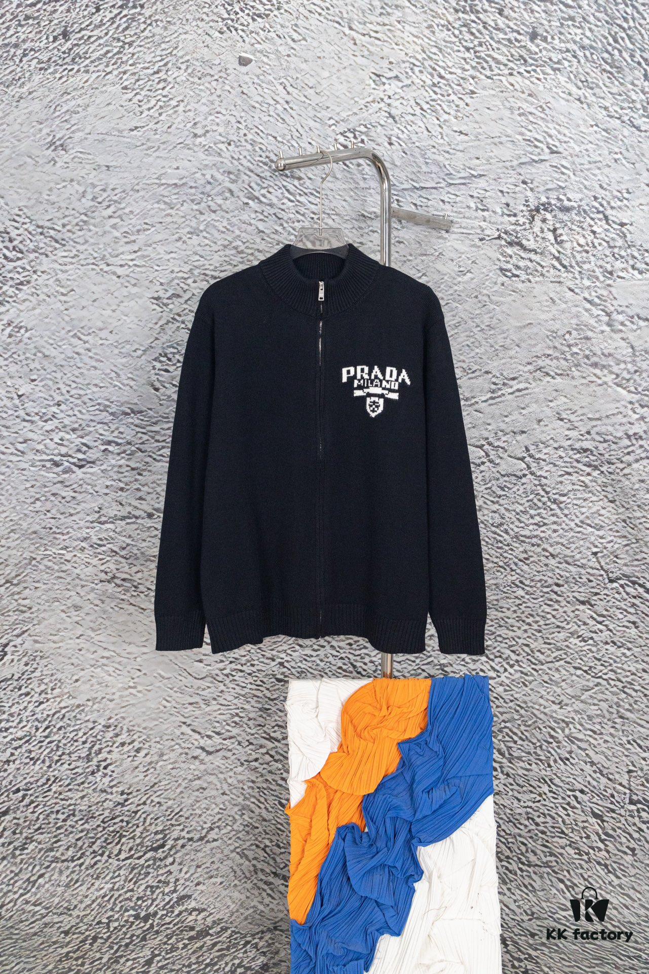 6931a10accd8ab3d7af94ee6 Prada Jacquard Letter Knit Sweater Coat Y077