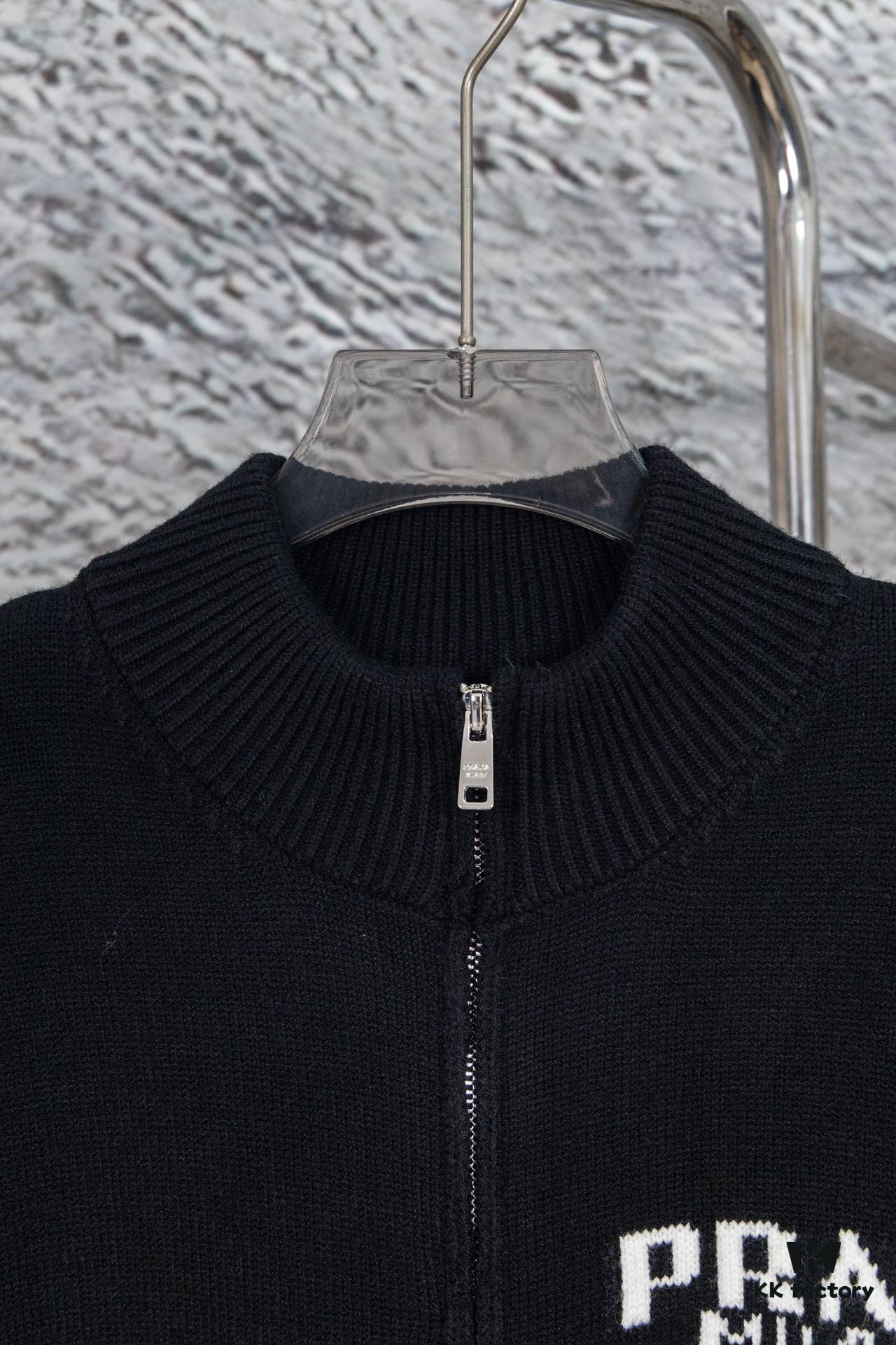 6931a10accd8ab3d7af94eea Prada Jacquard Letter Knit Sweater Coat Y077