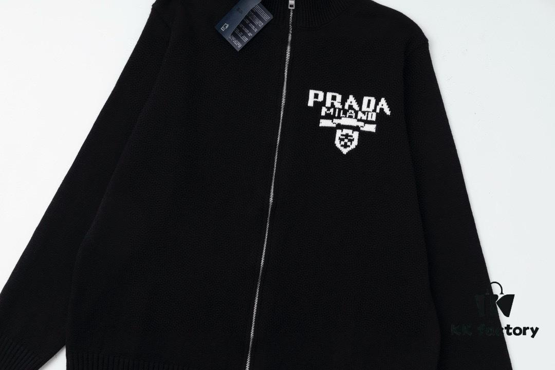 6931a10accd8ab3d7af94ef2 Prada Jacquard Letter Knit Sweater Coat Y077