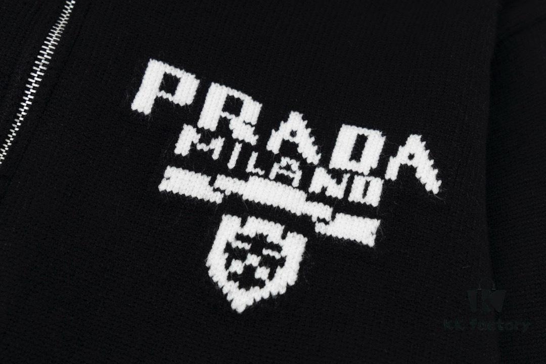 6931a10accd8ab3d7af94ef3 Prada Jacquard Letter Knit Sweater Coat Y077