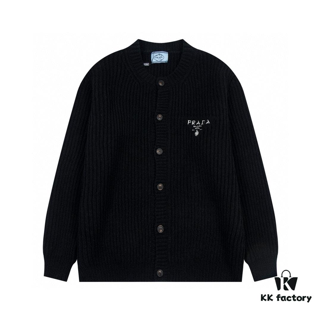 6931a10cccd8ab3d7af94f0c PRADA Wool Cardigan, Coarse Knit, Premium Craftsmanship, Imported Yarn with Soft Finish, Embroidered Chest Logo, Authentic Reproduction