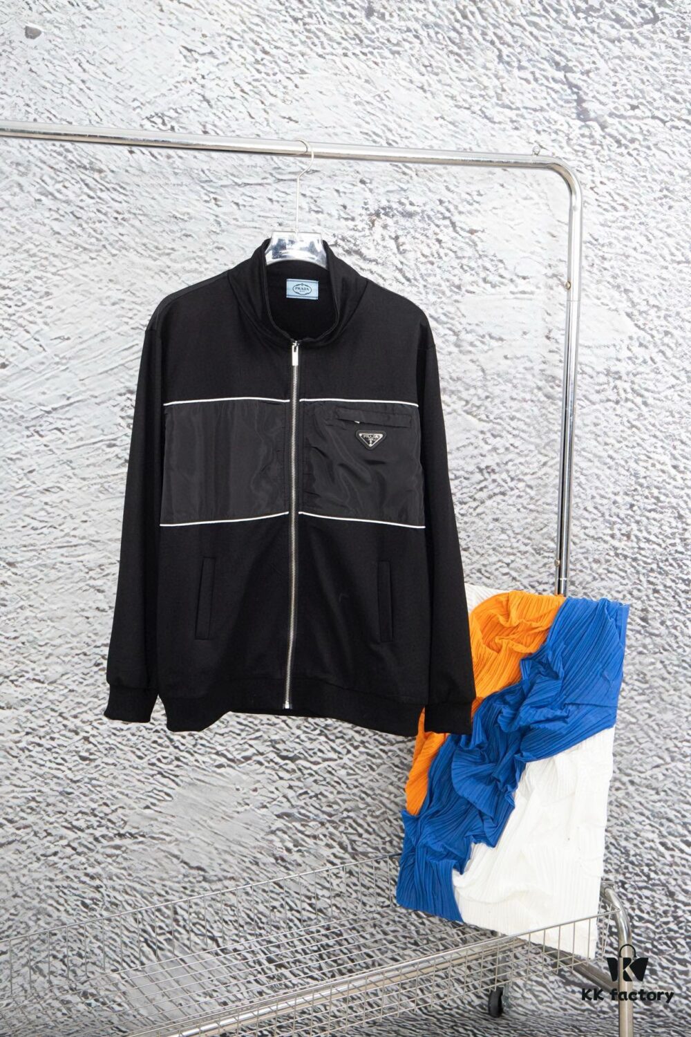 6931a10dccd8ab3d7af94f2d New PRADA Triangle Logo Patched Stand Collar Jacket Unisex Couples Style