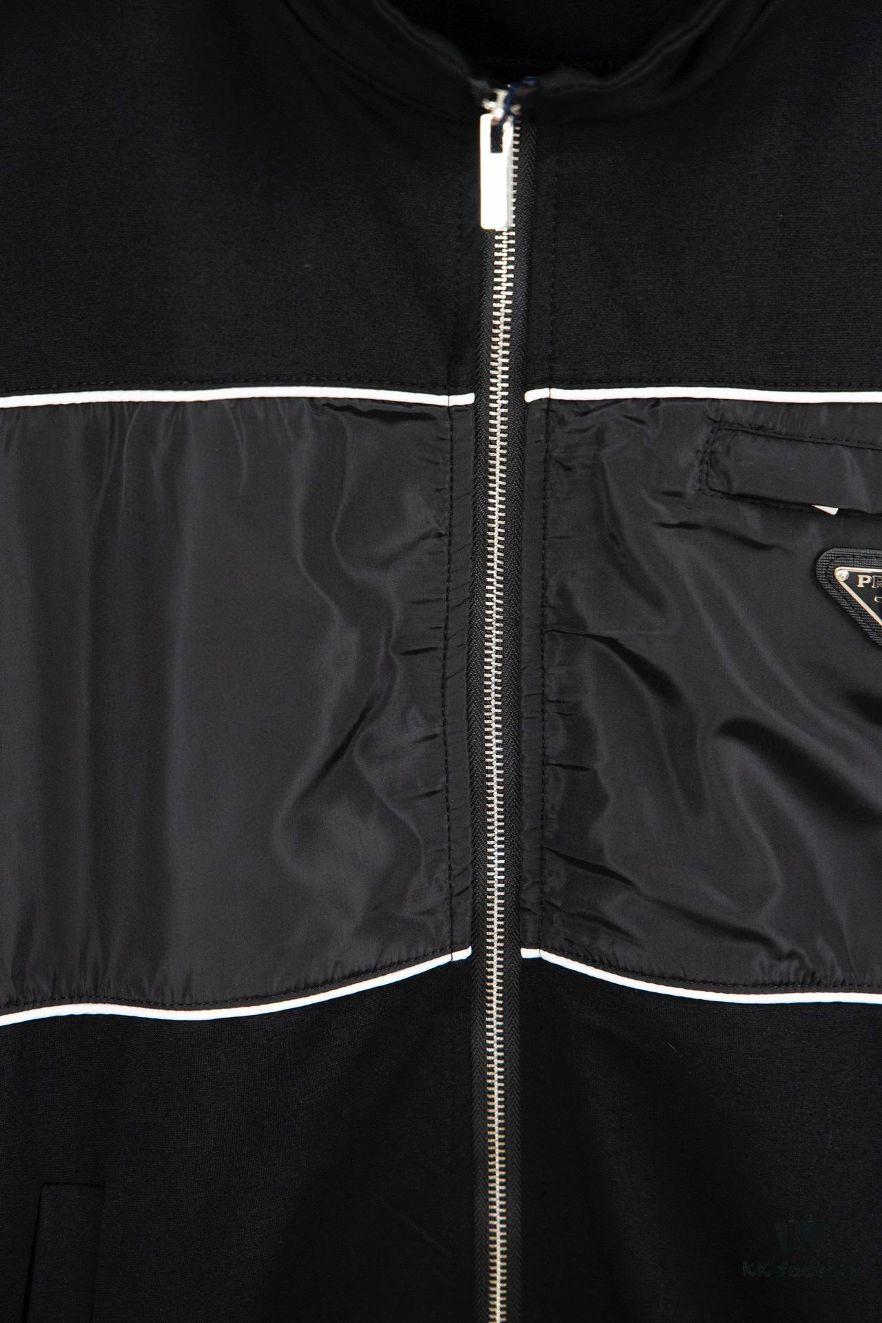 New PRADA Triangle Logo Patched Stand Collar Jacket Unisex Couples Style