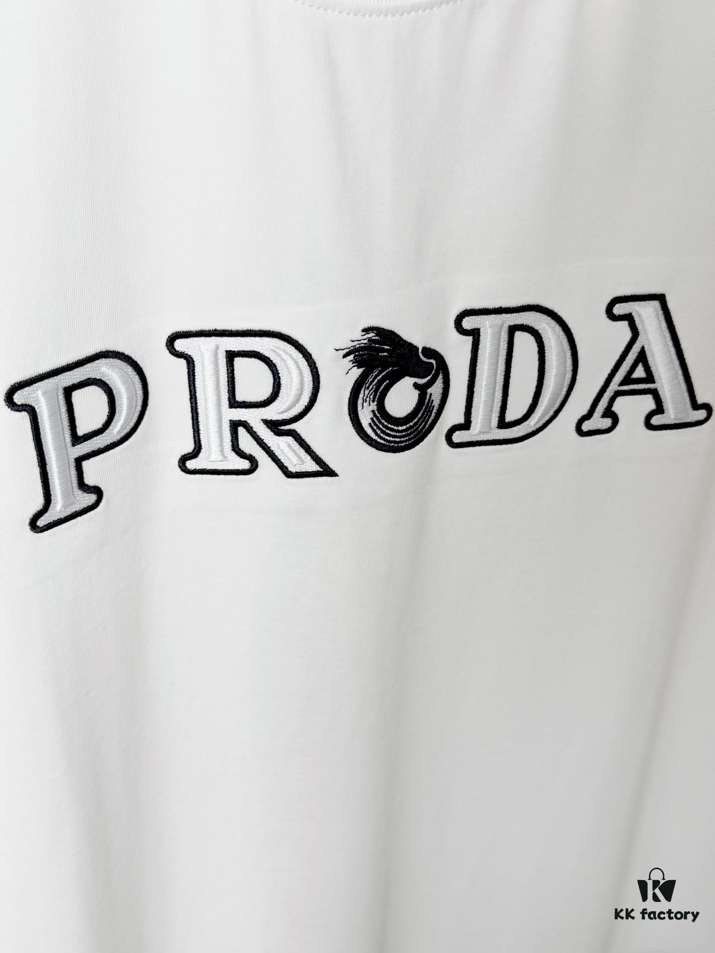6931a116ccd8ab3d7af94fcf Prada High-End SS25 Spring/Summer Collection, In-Store Exclusive, Premium Channel Release, Embroidered Logo Relief Series, Crew Neck Short-Sleeve T-Shirt with Slightly Relaxed Fit