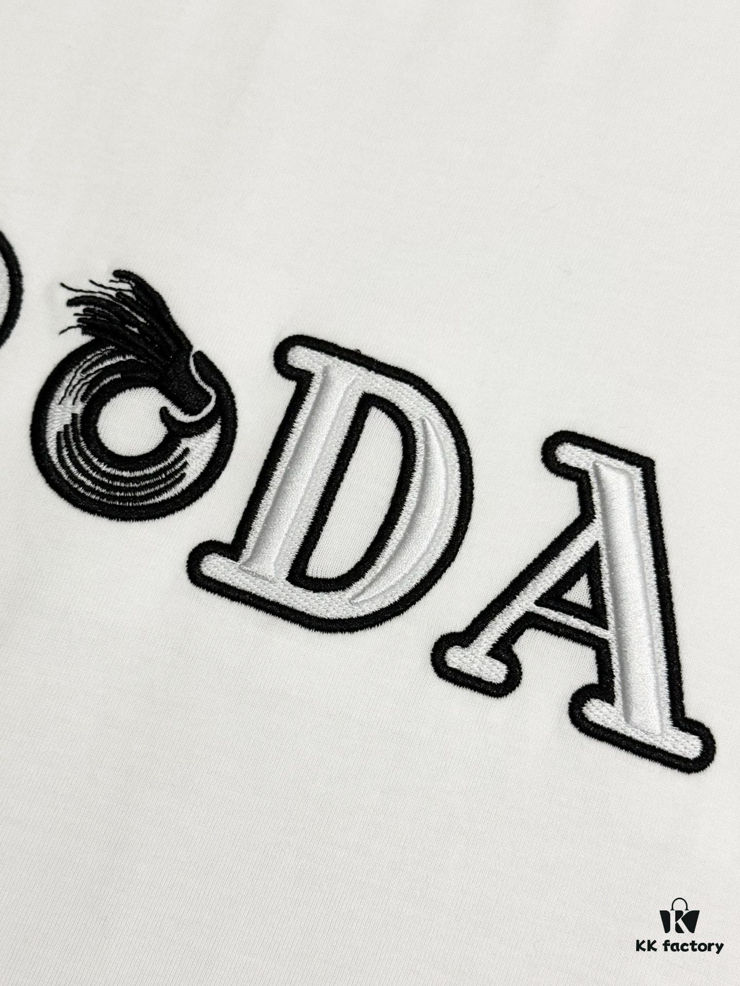 6931a116ccd8ab3d7af94fd9 Prada High-Version SS25 Spring/Summer Collection, In-Store Exclusive, Channel Luxury Item, Embroidered Logo Relief Series, Slightly Oversized Round-Neck Short-Sleeve T-Shirt