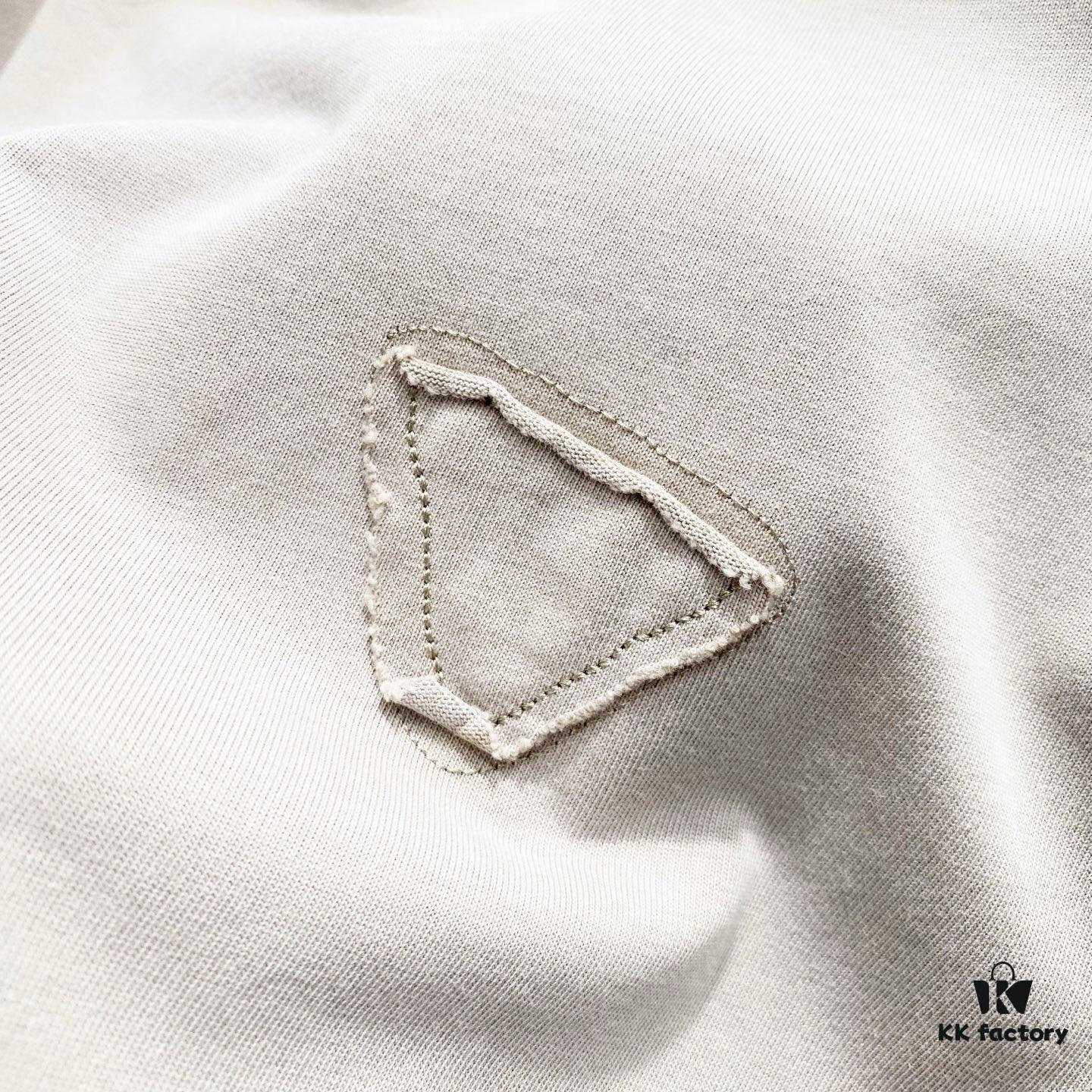 6931a118ccd8ab3d7af94ff2 PRADA/Prada 320g Washed Short Sleeve T-Shirt with Minimalist Triangular Logo Embroidery