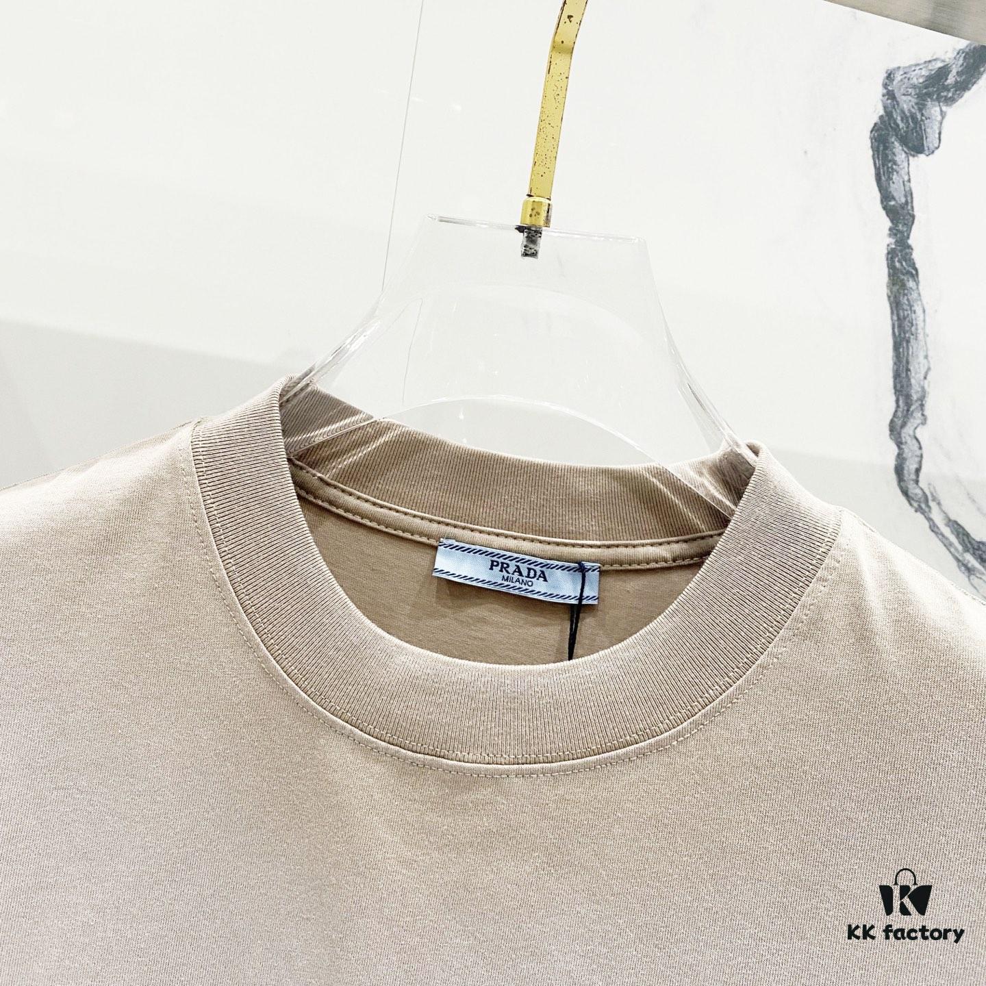 6931a118ccd8ab3d7af94ff4 PRADA/Prada 320g Washed Short Sleeve T-Shirt with Minimalist Triangular Logo Embroidery
