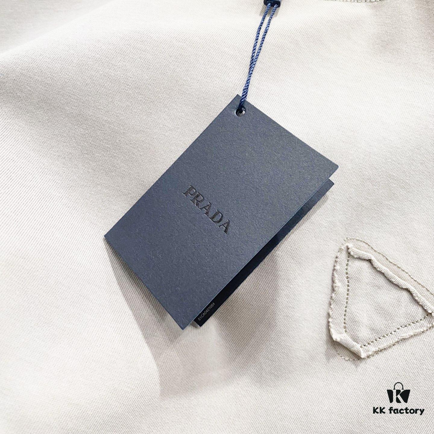 6931a118ccd8ab3d7af94ff6 PRADA/Prada 320g Washed Short Sleeve T-Shirt with Minimalist Triangular Logo Embroidery