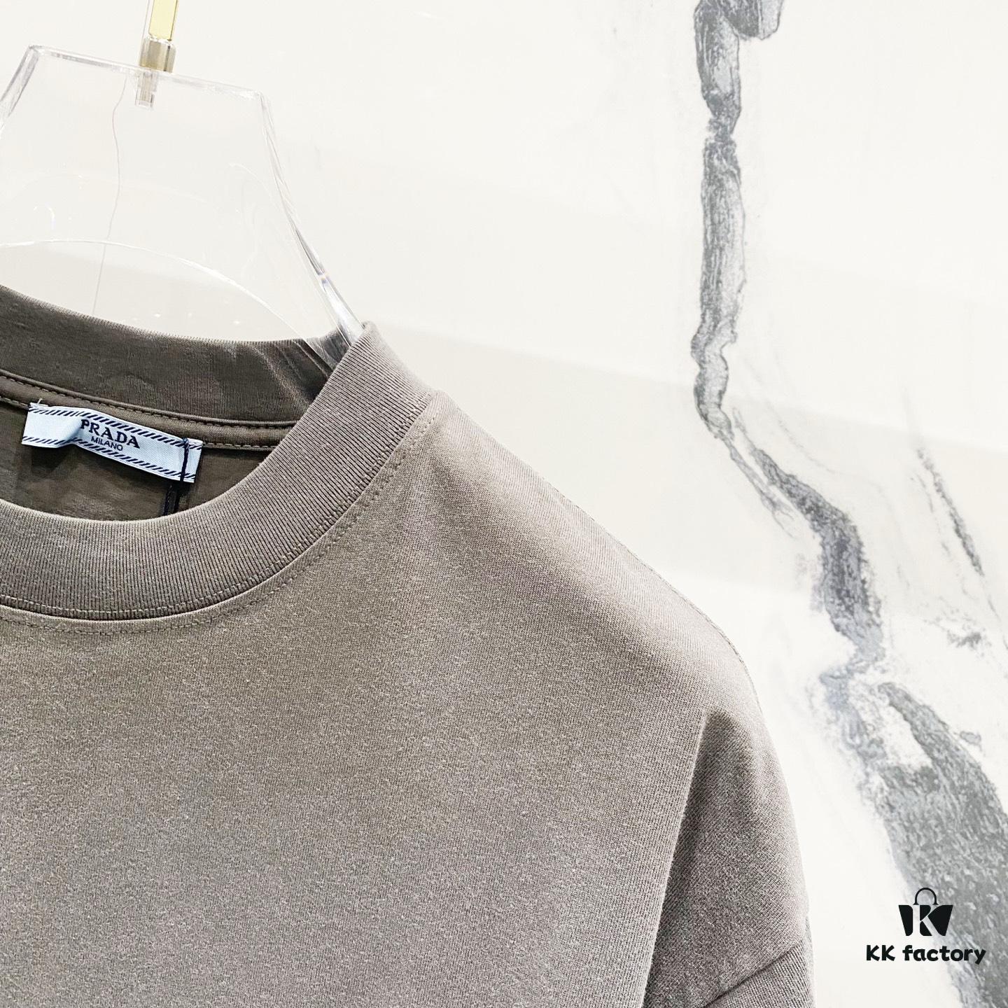 6931a118ccd8ab3d7af94ffa PRADA Washed 320g Short Sleeve T-Shirt with Minimalist Triangular Embroidered Logo