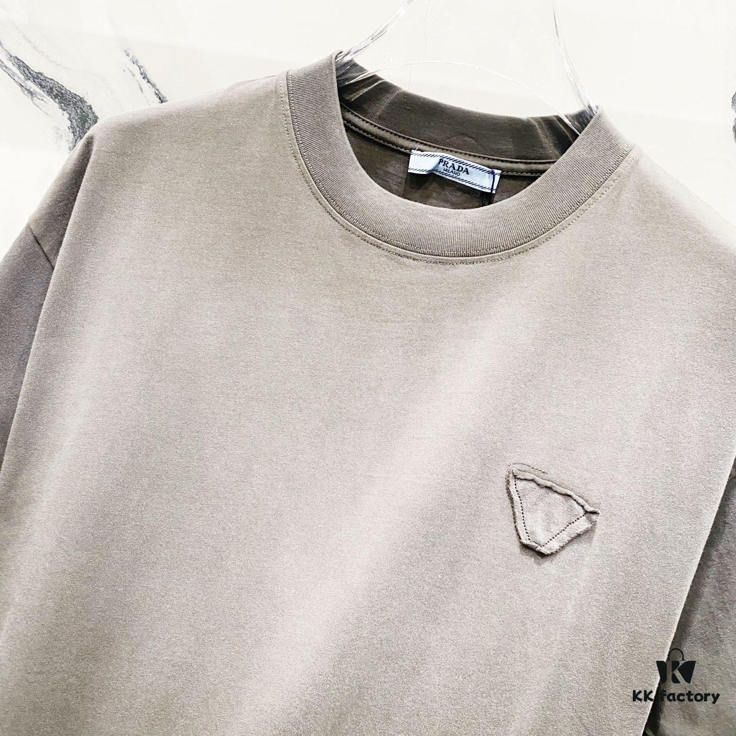 6931a118ccd8ab3d7af94ffc PRADA Washed 320g Short Sleeve T-Shirt with Minimalist Triangular Embroidered Logo