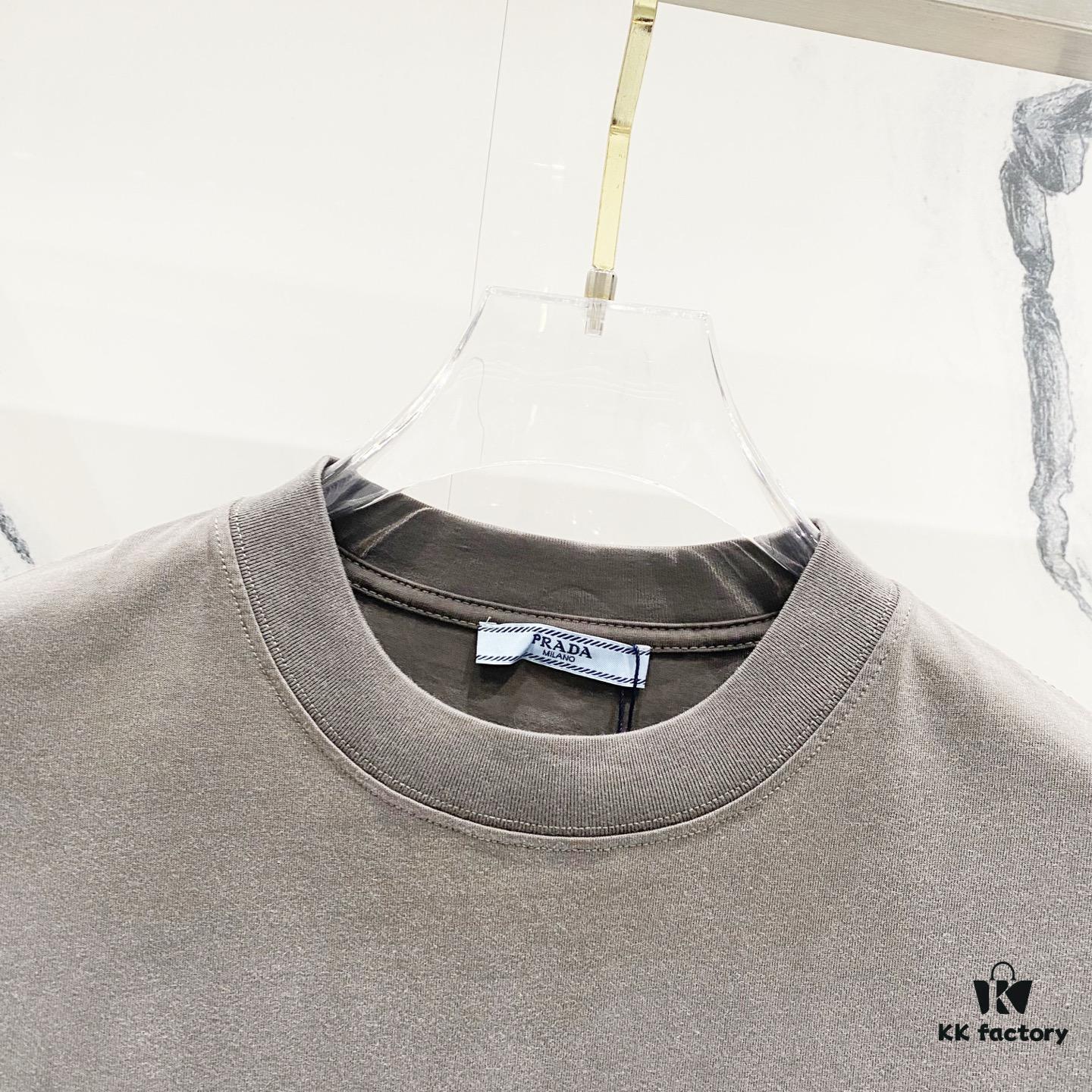 6931a118ccd8ab3d7af94ffd PRADA Washed 320g Short Sleeve T-Shirt with Minimalist Triangular Embroidered Logo