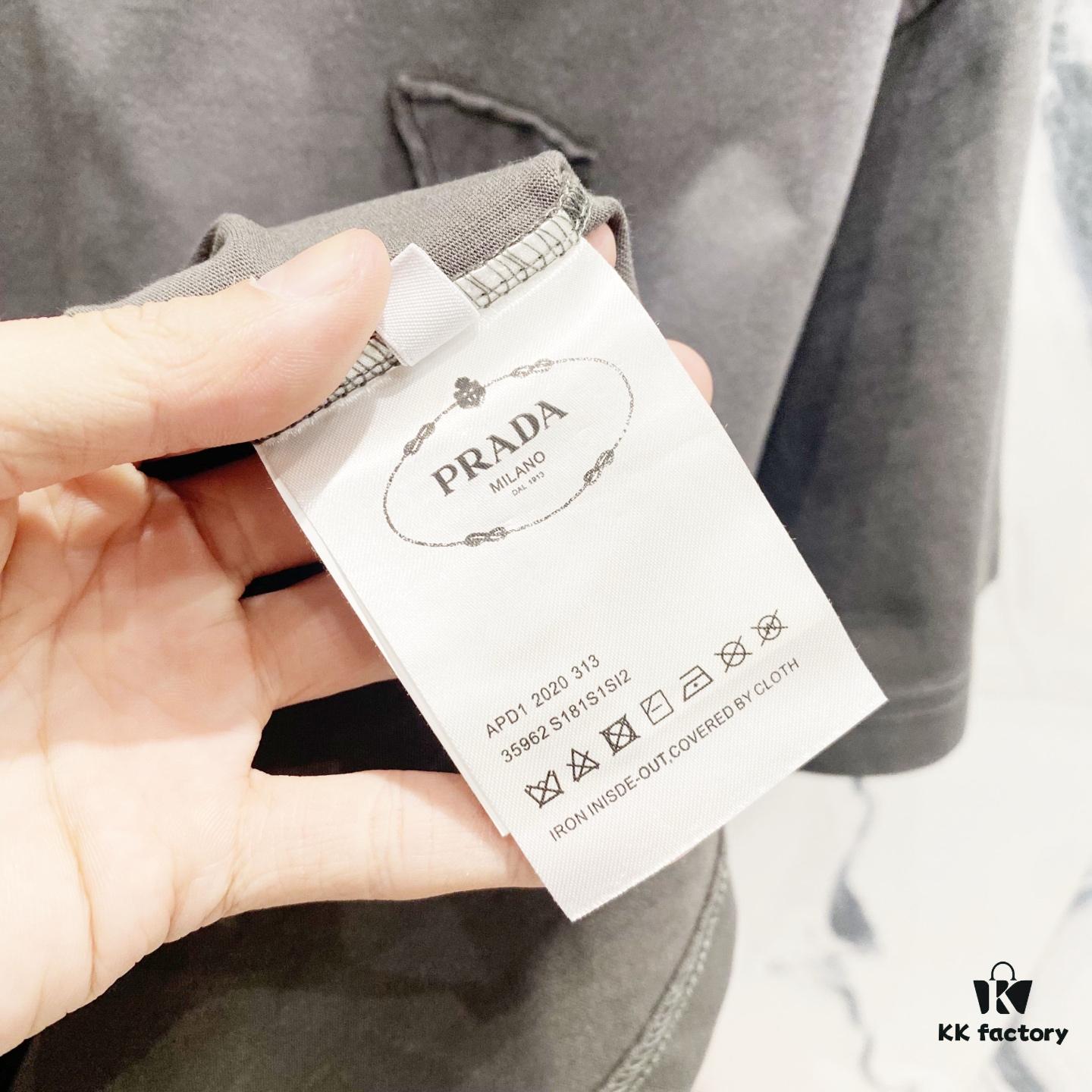 6931a118ccd8ab3d7af95000 PRADA Washed 320g Short Sleeve T-Shirt with Minimalist Triangular Embroidered Logo